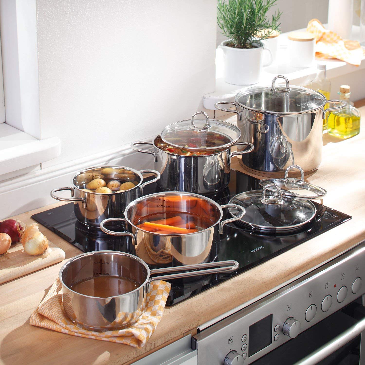 Premium Rubin Stainless Steel 9-Piece Cookware Set - Nonstick Pots & Pans with Stay-Cool Handles - Dishwasher Safe for Easy Cleaning - Perfect for Home Cooking, Professional Kitchens & Gift Giving