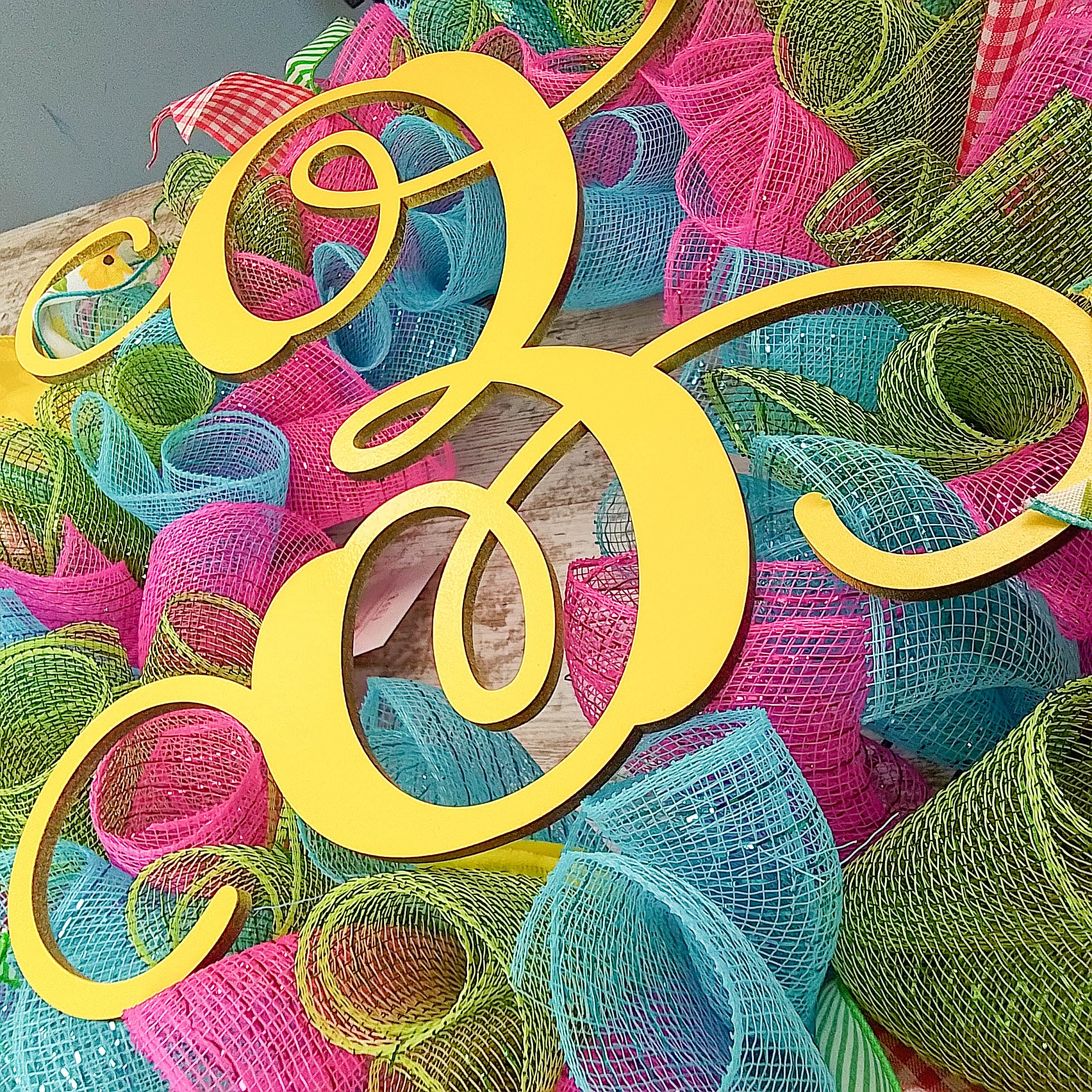 Personalized Summer Wreath - Custom Monogram Spring Door Wreath in Pink, Turquoise, Yellow & Green | Perfect for Front Door Decor, Porch Welcome Sign & Seasonal Home Decoration