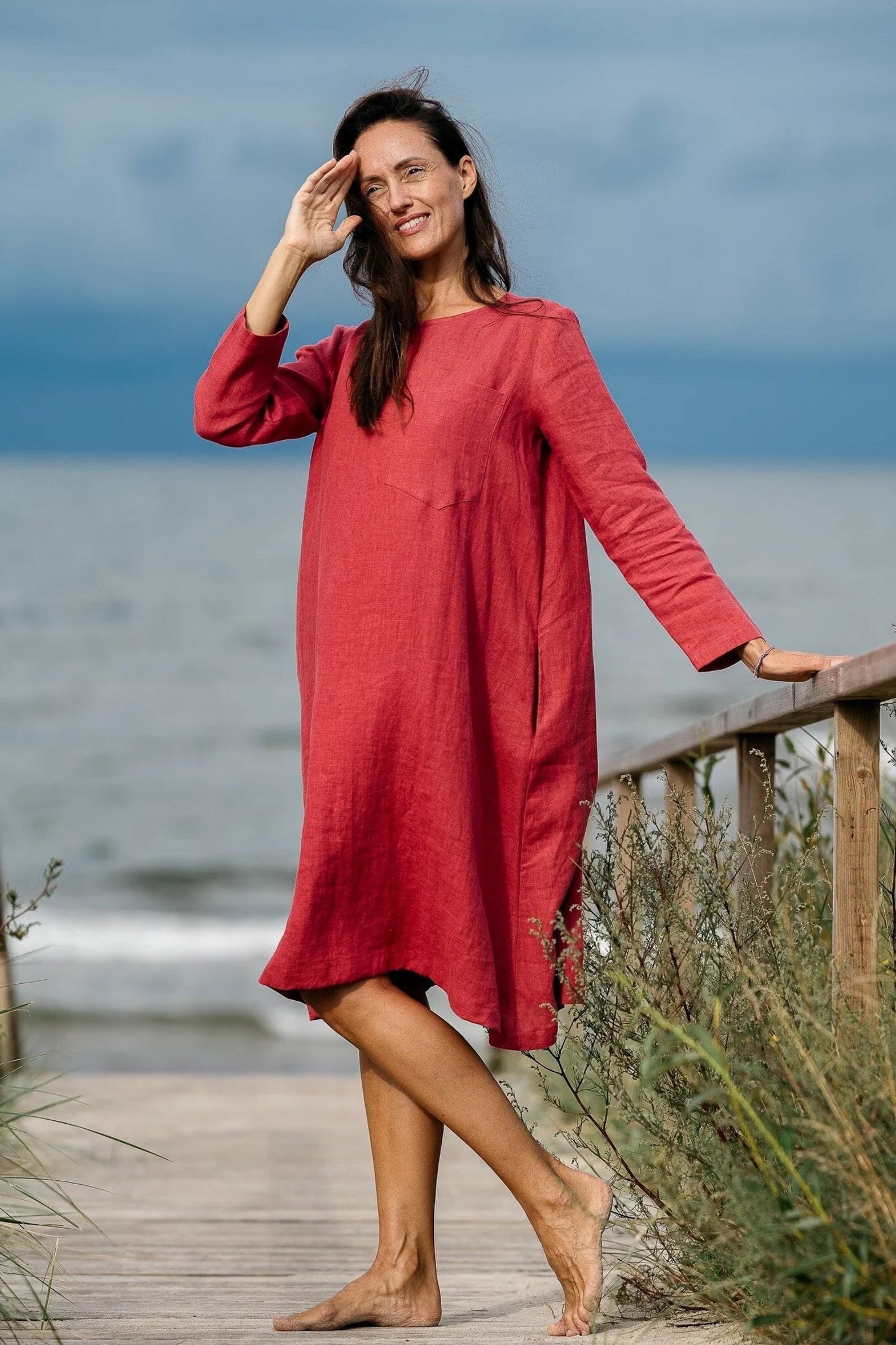 Oversized Linen Dress AURA in Raspberry - Flowy Boho Maxi Dress for Women | Perfect for Beach Vacation, Summer Outfits & Casual Wear