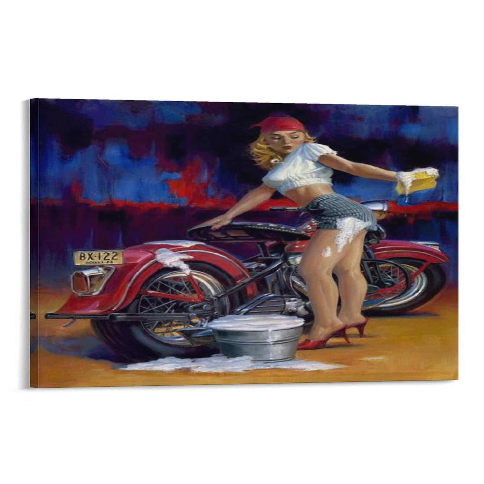 Vintage Motorcycle Girl Poster - Retro Aesthetic Canvas Wall Art for Room Decor, Cool Biker Theme Painting, Perfect Gift 24x36 inches (60x90 cm) - Ideal for Bedroom, Living Room, Office & Man Cave Decor