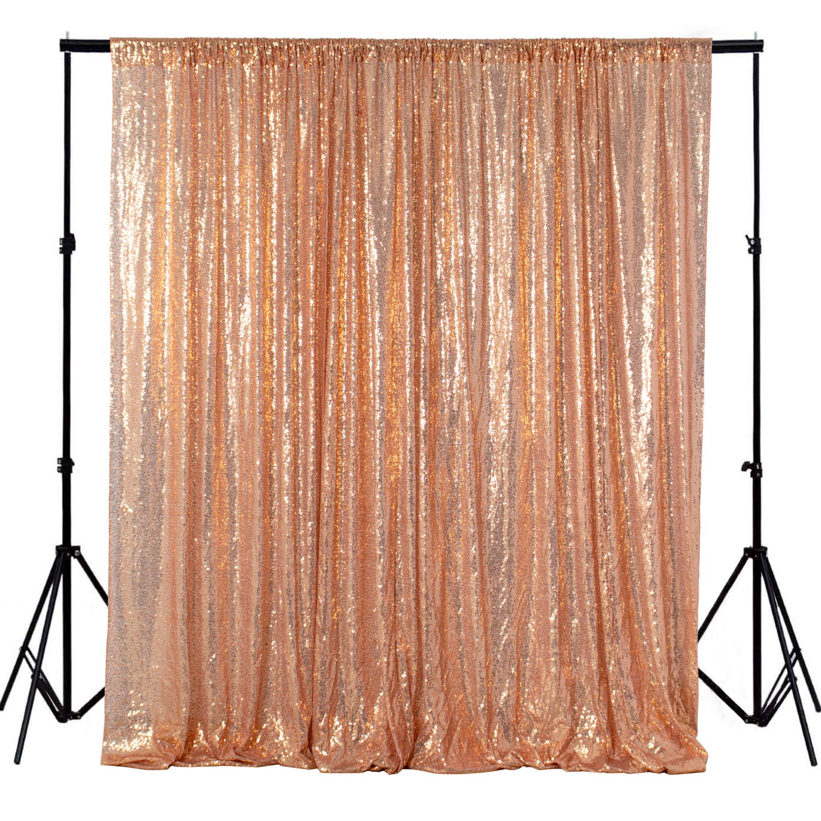 ShinyBeauty 8FTx10FT Rose Gold Sequin Photo Backdrop - Elegant Photo Booth Background for Weddings, Parties & Christmas Celebrations | Glittery Sequence Curtain for Event Decor