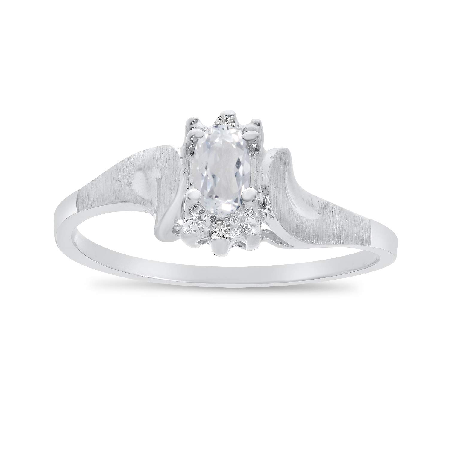 10K White Gold Oval White Topaz & Diamond Ring - Elegant Satin Finish for Engagement, Wedding & Anniversary Gifts