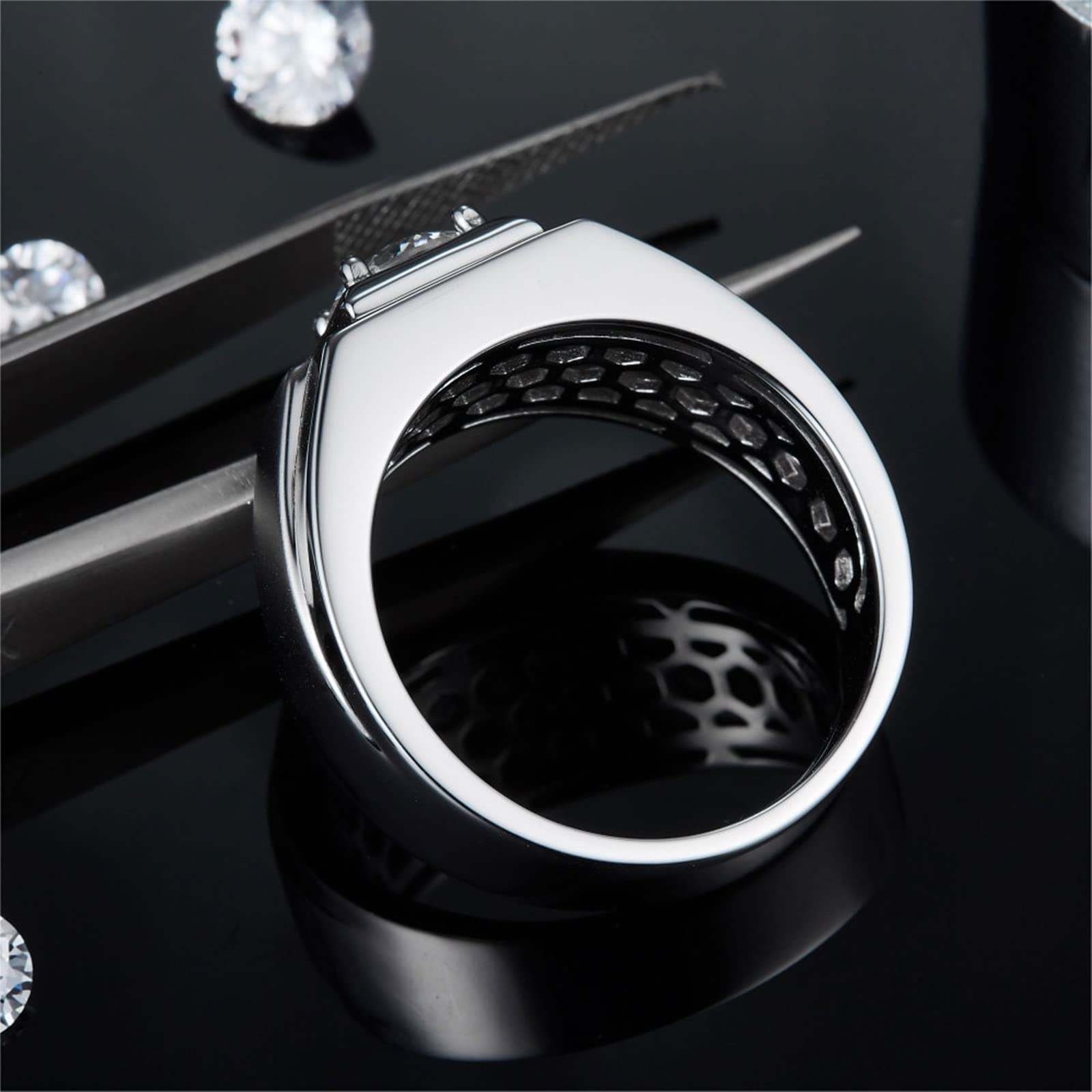 Sterling Silver Men's Wedding Band - Square White Gold Plated Zirconia Ring for Groom, Engagement & Anniversary Gift (Perfect for Weddings, Proposals & Special Occasions)