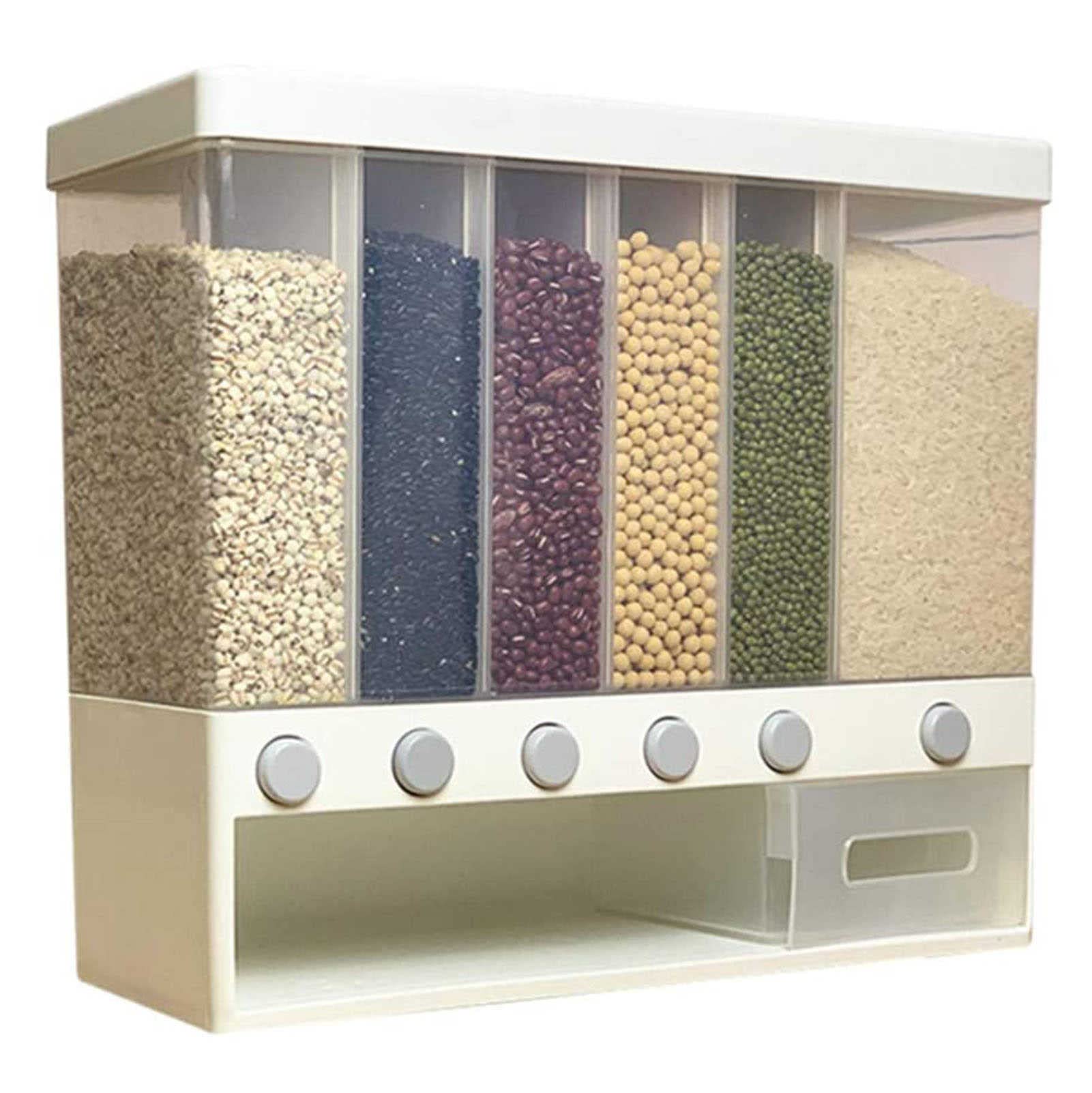 YXBDD Wall Mounted Dry Food Storage Container - Multi-Compartment Automatic Measuring Dispenser for Cereals, Rice, Grains & Pet Food | Airtight Kitchen Organization Solution for Pantry, Countertop & Bulk Food Storage