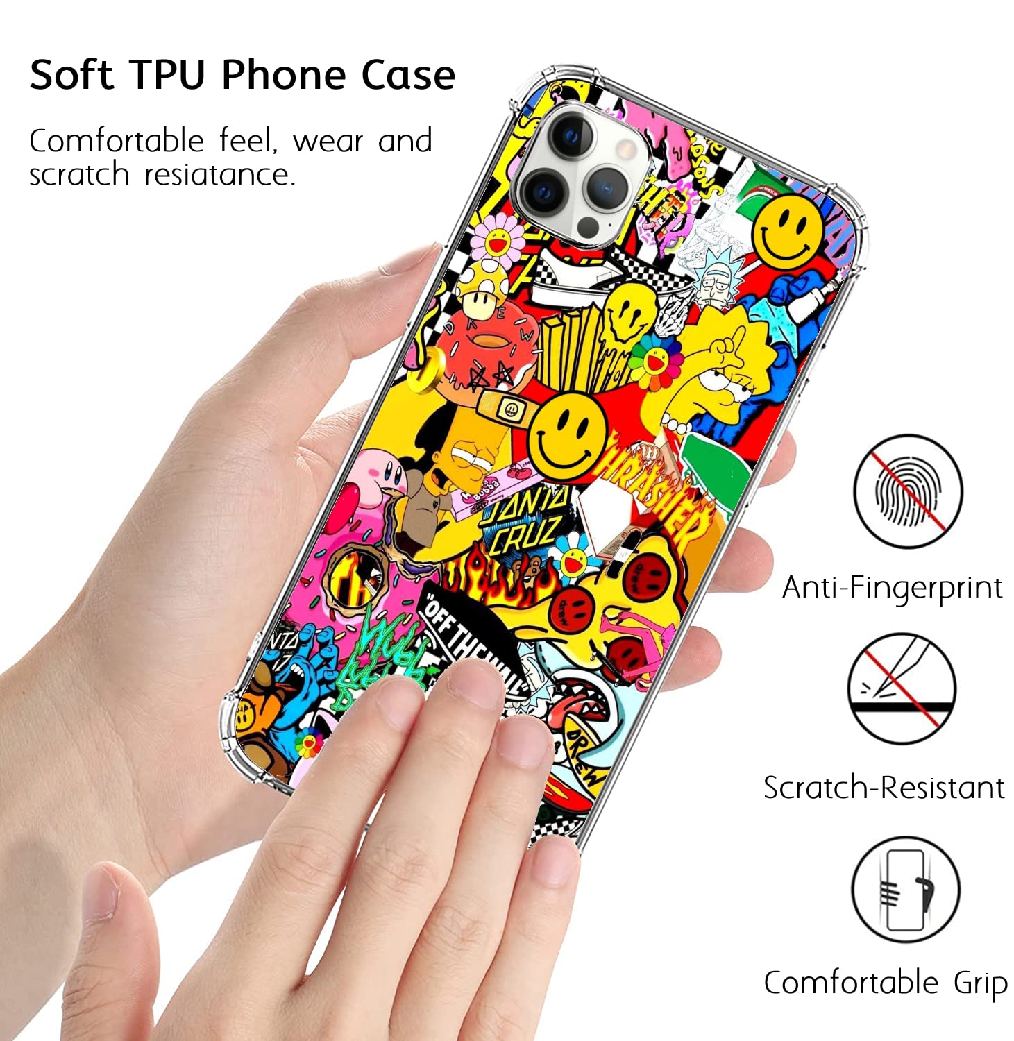 Trendy Pop-Art Collage Phone Case for iPhone 12 Pro Max - Colorful Protective TPU Bumper Cover for Women, Men & Teens - Perfect for Daily Use, Travel & Gift Giving