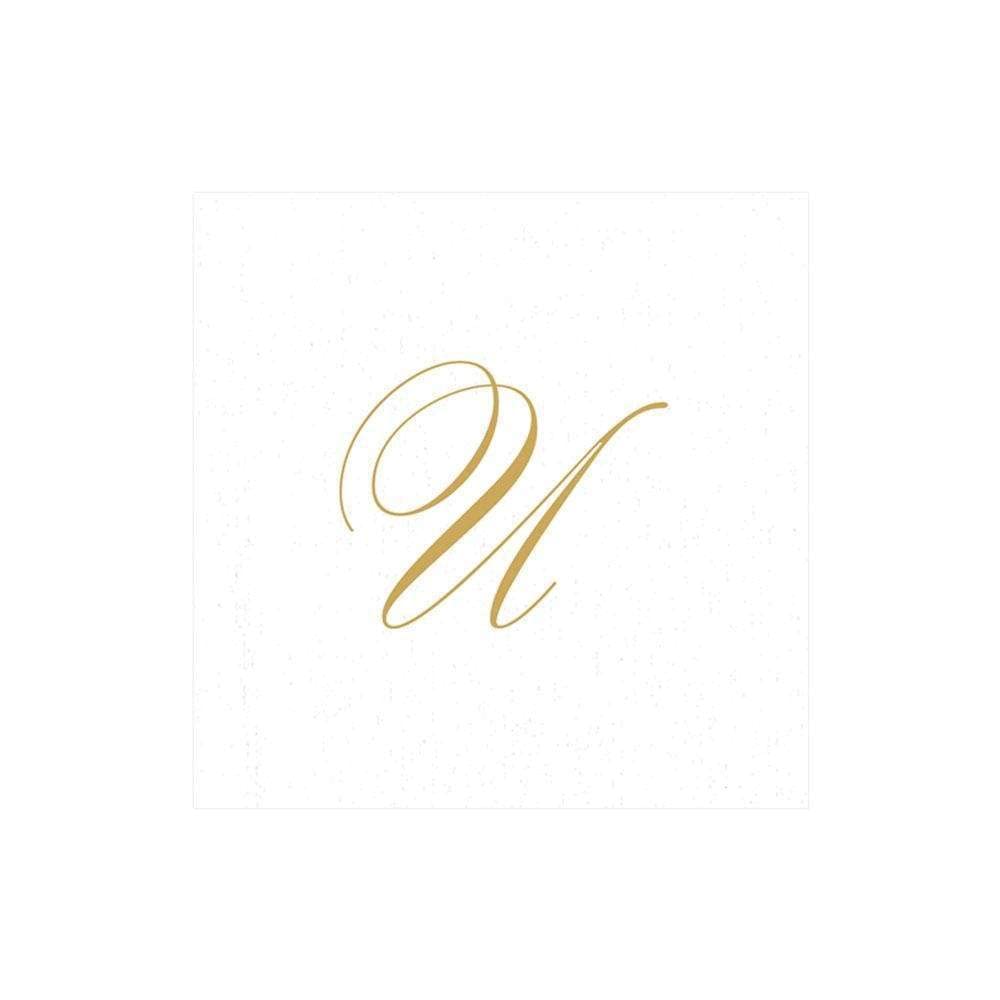 Premium White Pearl & Gold Letter U Cocktail Napkins - 3 Packs of 30, Elegant Linen Paper Dinner Napkins for Weddings, Parties & Special Events