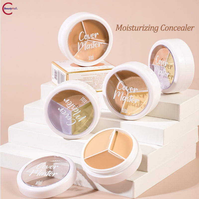 XIXI Flawless Skin Long Lasting 3 Color Concealer Palette - Full Coverage Liquid Makeup for Dark Circles, Blemishes & Acne - Perfect for Everyday Wear & Professional Makeup Artists