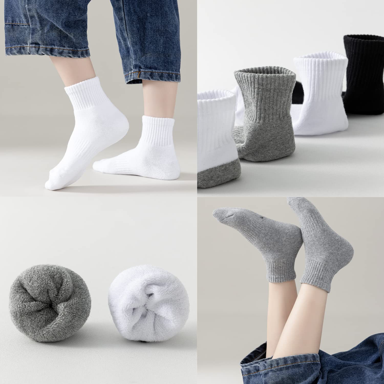 Marchare Boys & Girls Athletic Running Socks - 6 Pack Cushioned Crew Socks for Kids (Black/White/Grey) | Thick Cotton Comfort for Sports & Daily Wear | Perfect for School, Play & Outdoor Activities