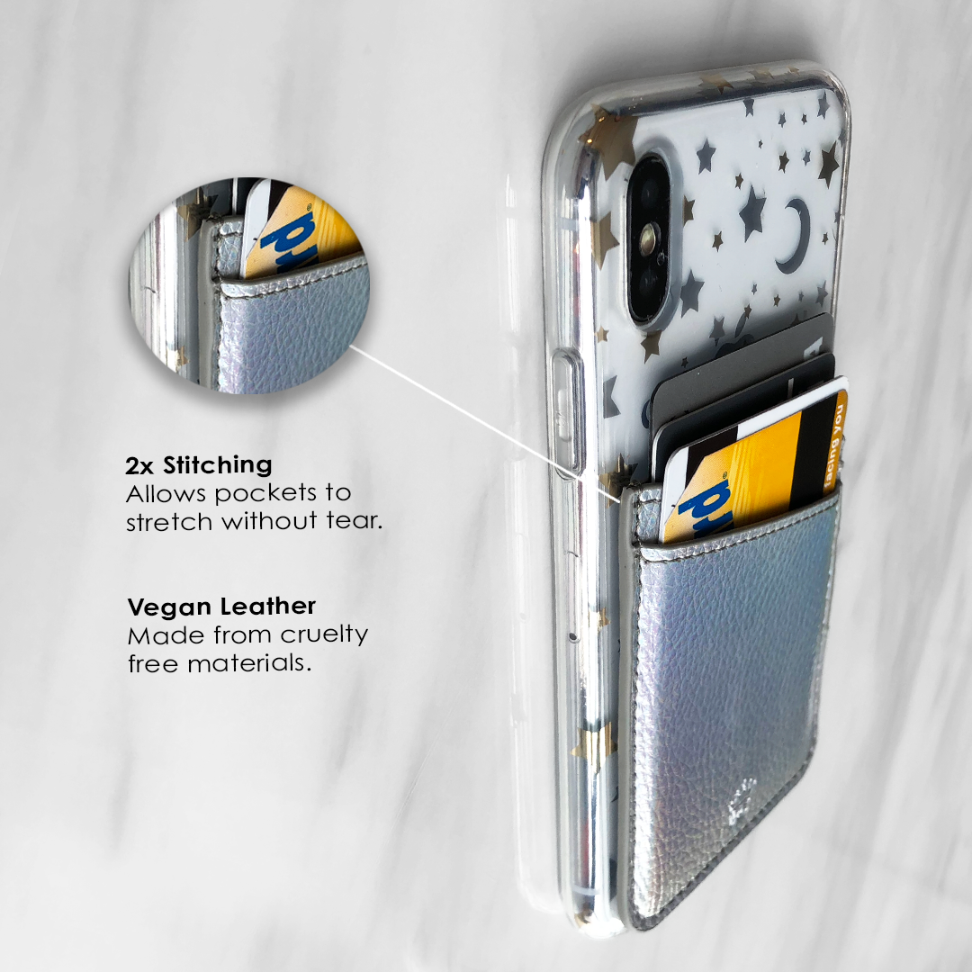 Silver Holographic Phone Wallet - Slim RFID Blocking Card Holder for iPhone & Samsung - Perfect for Travel, Shopping & Everyday Use