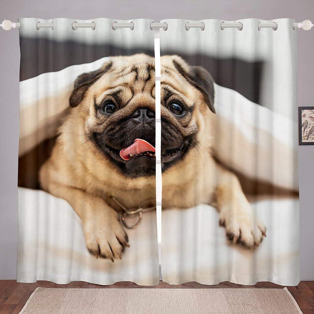 Cute Pug Dog Print Window Curtains with Grommets - 2 Panels 104