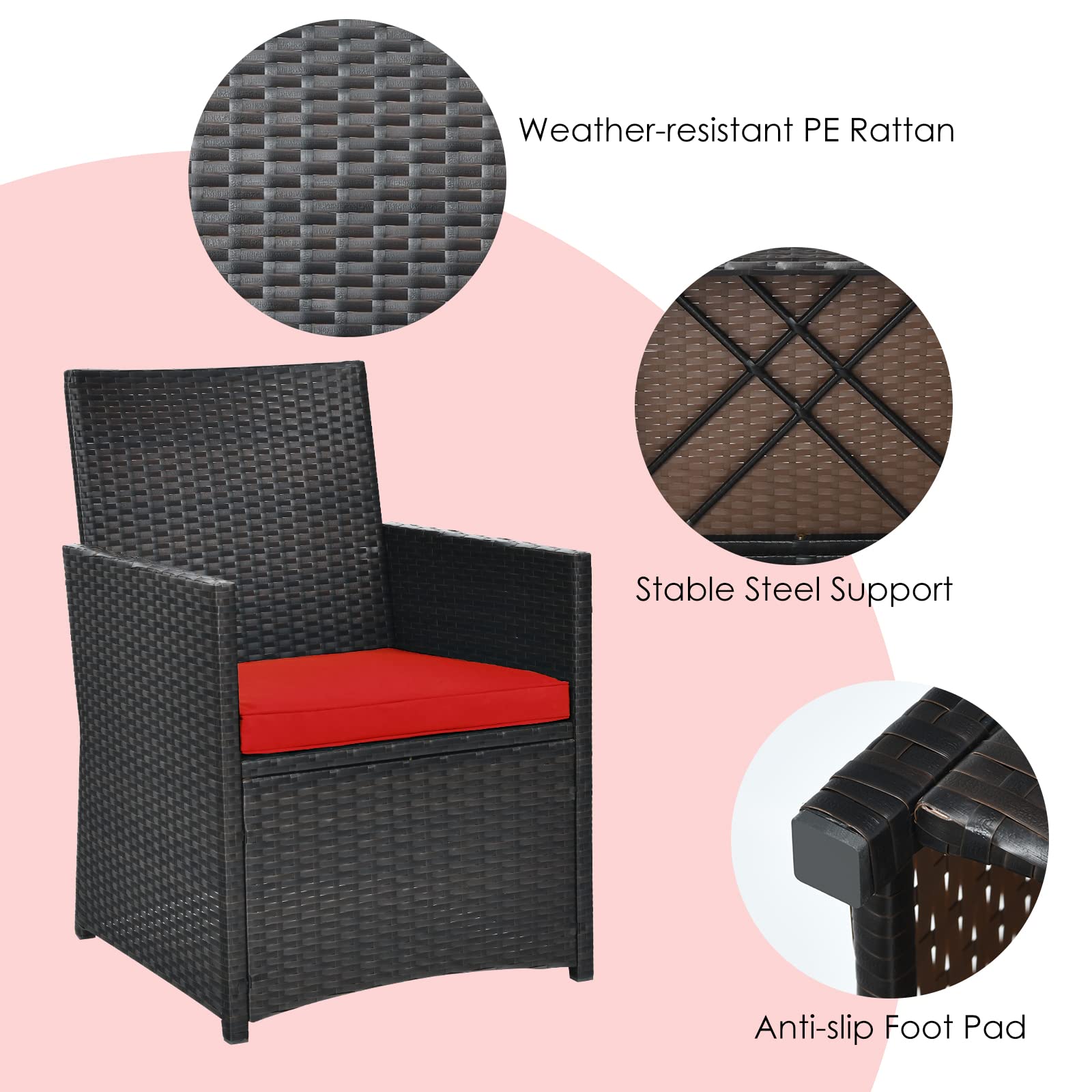 HappyGrill 3-Piece Outdoor Wicker Bistro Set - PE Rattan Dining Table with Cushioned Chairs, Patio Conversation Set for Backyard, Porch, Garden & Poolside - Perfect for Outdoor Dining, Relaxing & Entertaining Guests