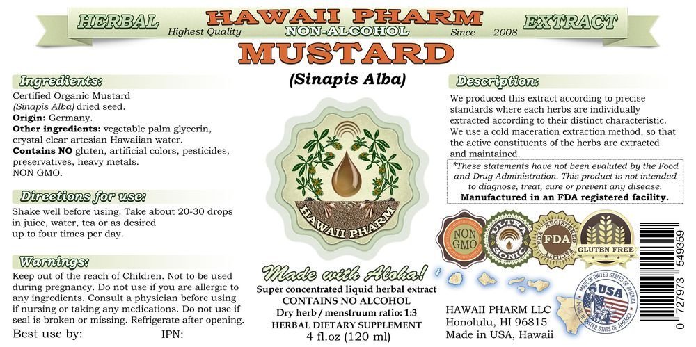 Organic Mustard (Sinapis Alba) Alcohol-Free Liquid Extract - Natural Herbal Supplement by Hawaii Pharm | 64 fl.oz Dried Seed Glycerite | Supports Digestion & Joint Health | Perfect for Cooking, Herbal Remedies & Wellness Routines