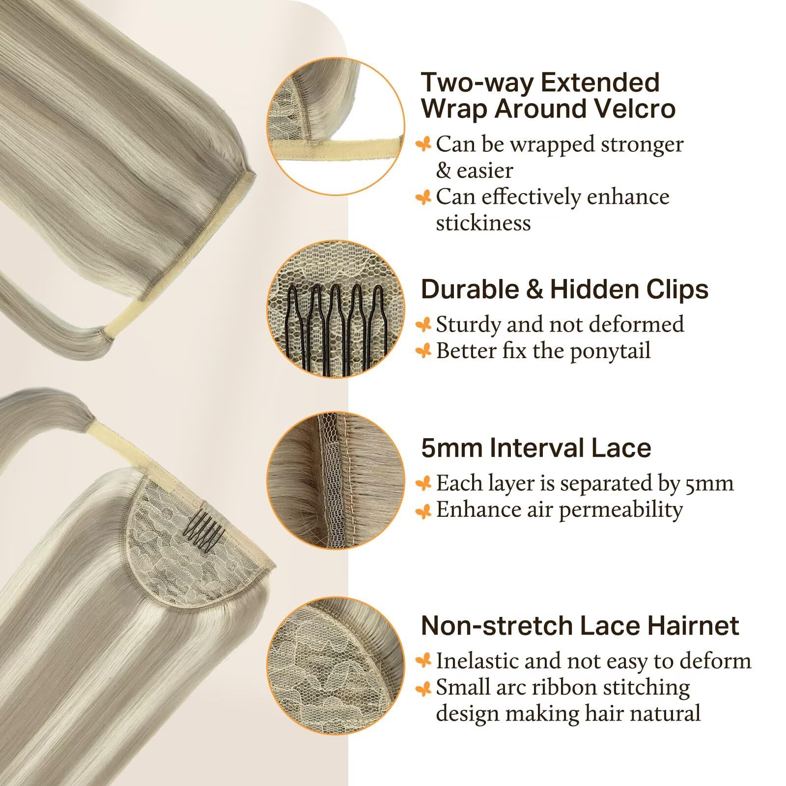 DOORES 22 Inch Clip in Human Hair Ponytail Extension - Real Balayage Ash Blonde & Platinum Blonde Highlights, 90g Silky Straight Wrap Around Ponytail for Women | Perfect for Parties, Weddings & Daily Styling