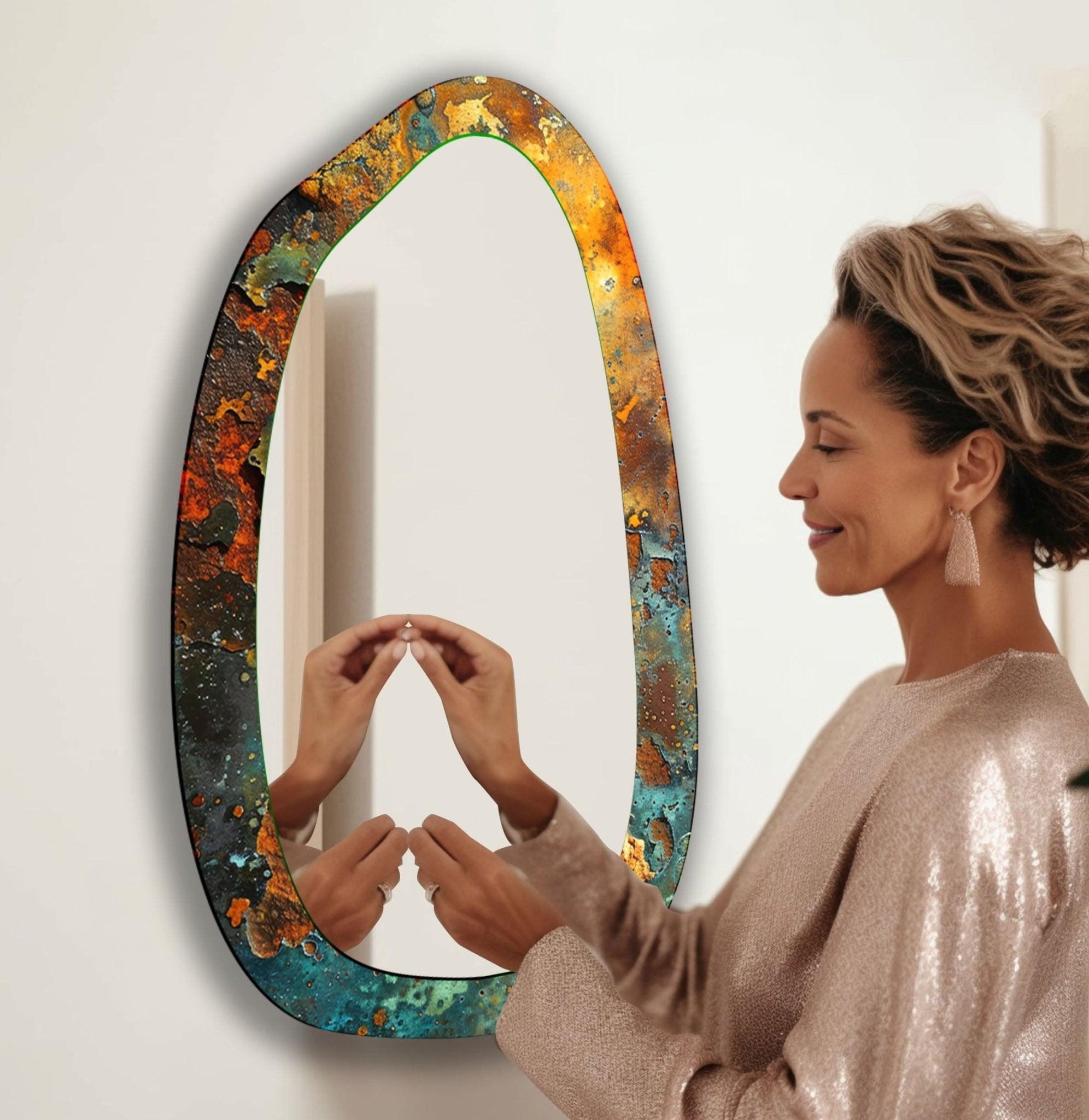 Abstract Large Irregular Glass Wall Mirror - Modern Decorative Mirror for Living Room, Bedroom, Entryway - Unique Statement Piece for Home Decor