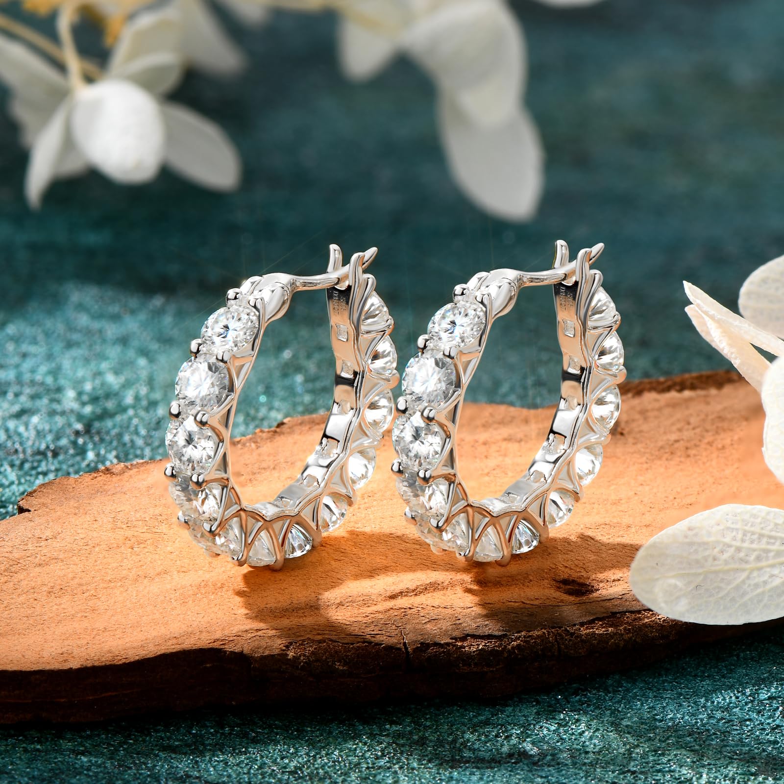 AINUOSHI 925 Sterling Silver Moissanite Hoop Earrings for Women - D-E Color Simulated Diamond, 18K White Gold/14K Yellow Gold Plated, Hypoallergenic Jewelry (Gift Box Included) - Perfect for Christmas, New Year Gifts, Weddings, Anniversaries & Everyday Elegance