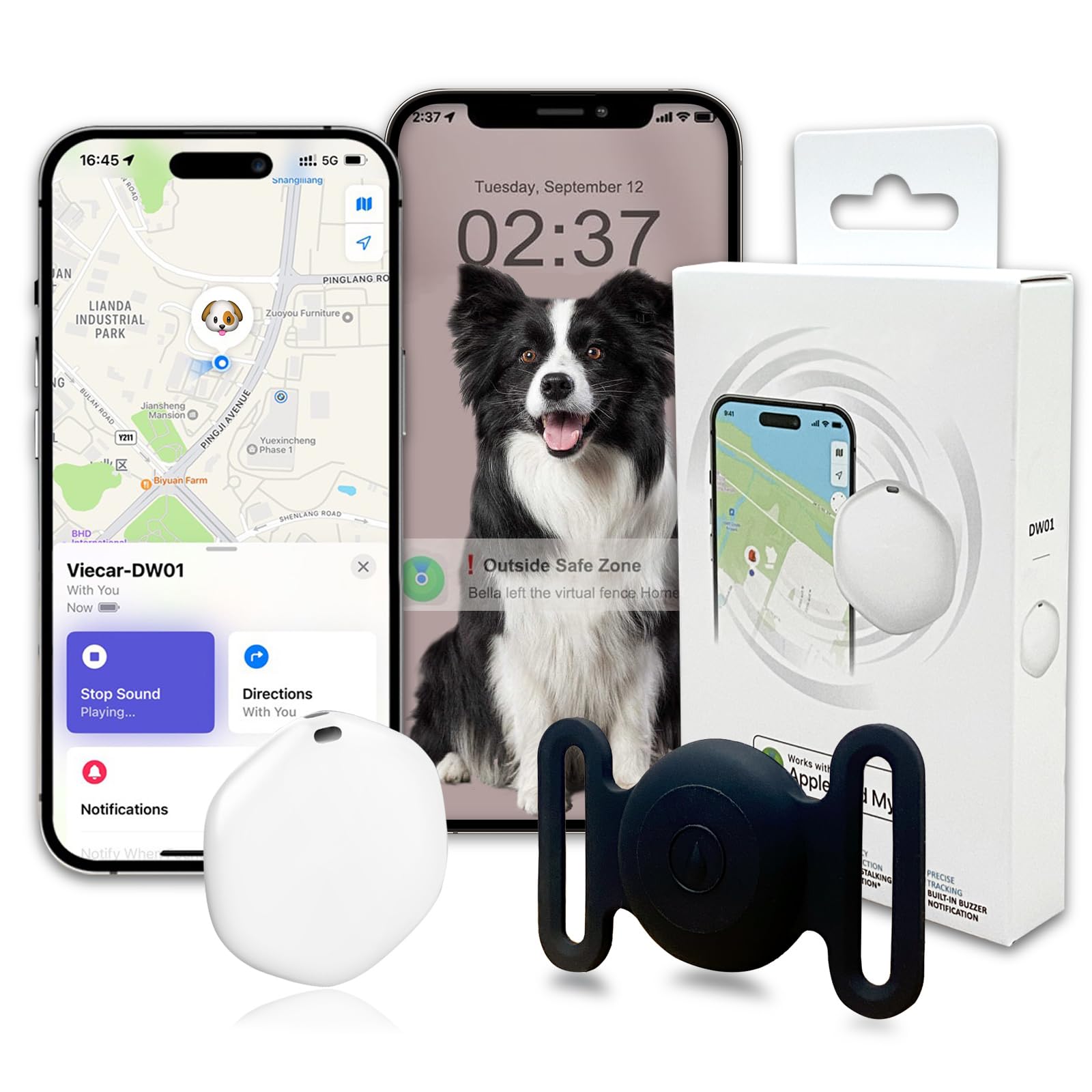 Mini GPS Tracker for Dogs & Cats - IPX8 Waterproof Pet Locator with Holder | No Monthly Fee | Apple Find My Compatible (iOS) | Smart Pet Finder for Outdoor Adventures, Hiking & Travel