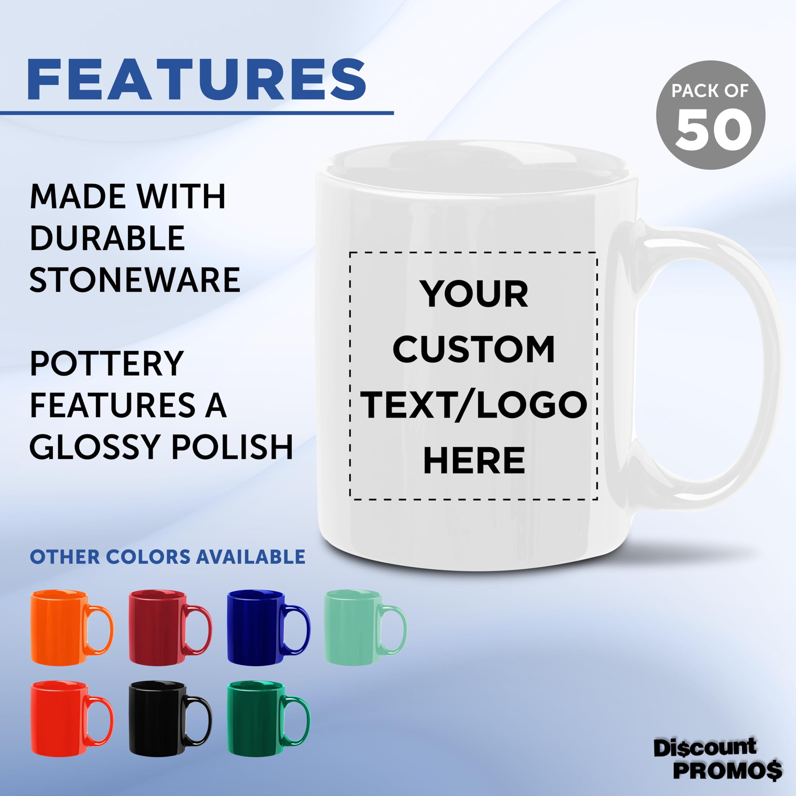 Custom Personalized Ceramic Coffee Mugs 11 oz Bulk Set of 50 - White Coffee Cups for Hot & Iced Drinks, Gaming, Office Use - Perfect for Restaurants, Cafes, Corporate Gifts and Events