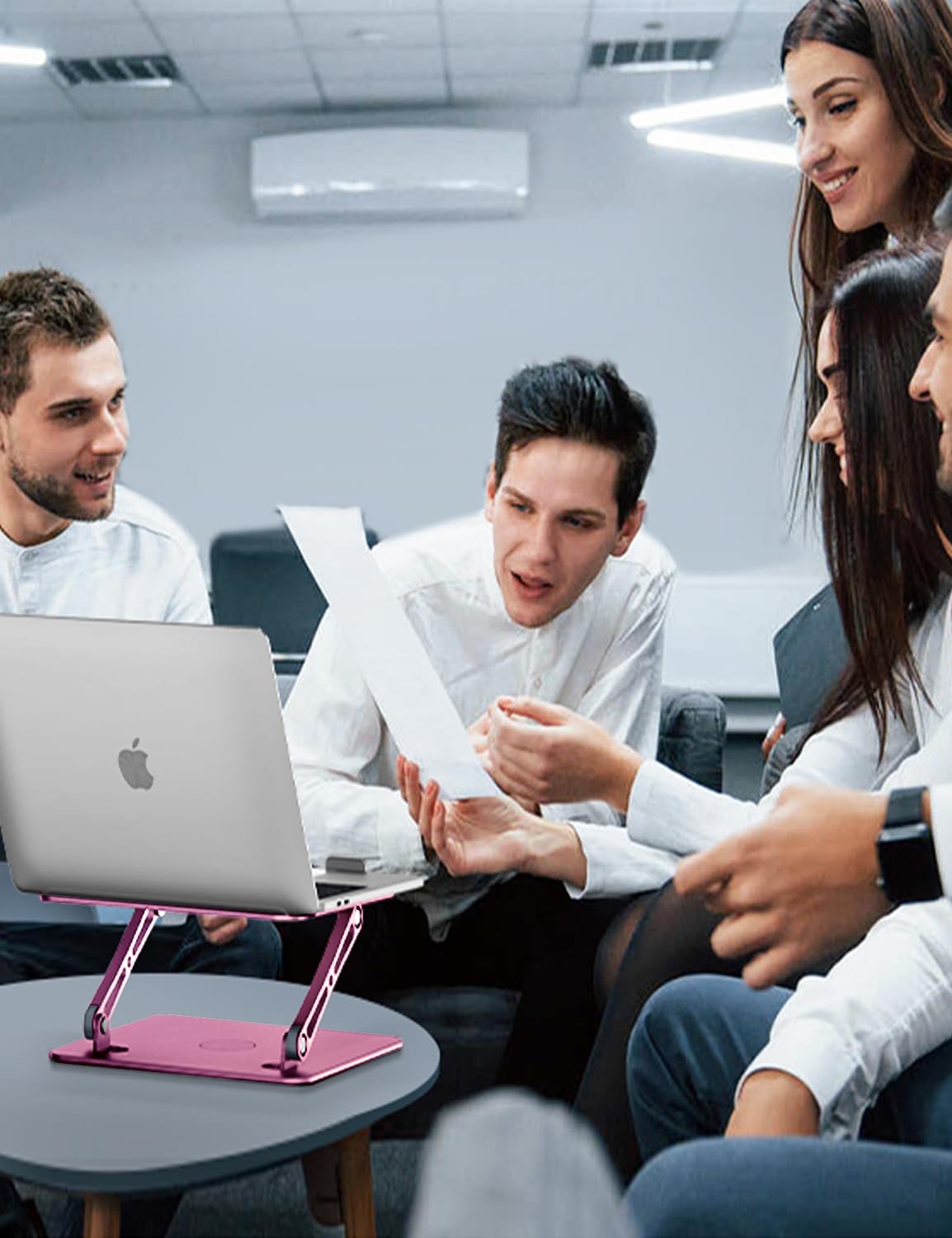 iVoler Adjustable & Foldable Laptop Stand with 360° Rotating Base - Ergonomic Portable Laptop Riser for MacBook, Dell, HP Up to 16 inches - Perfect for Office, Home & Travel Workspaces [Pink]