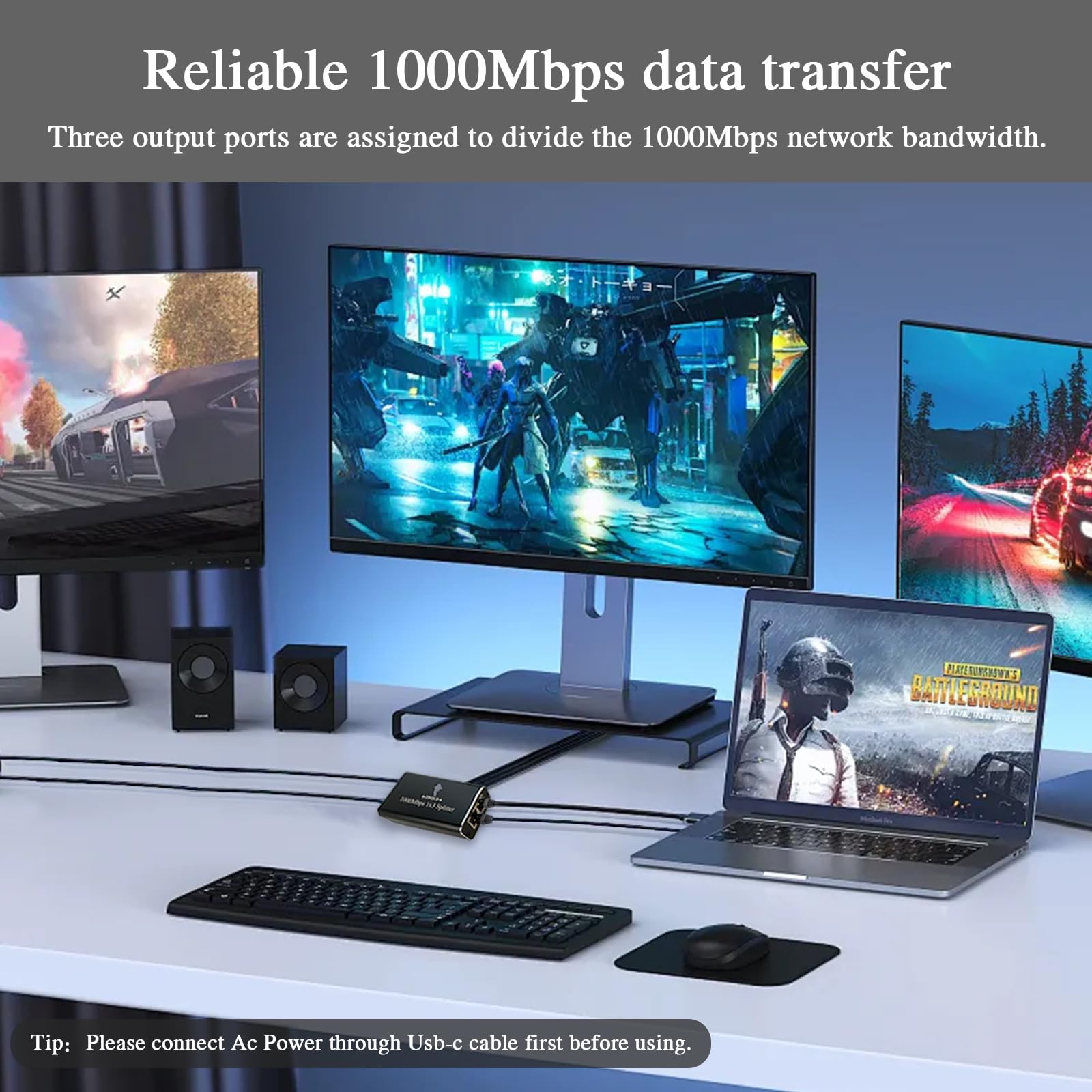 1 to 3 Ethernet Splitter - High Speed 1000Mbps Network Switch for Cat5/Cat5e/Cat6/Cat7 Cables - Perfect for Home Office, Gaming & Streaming Setup