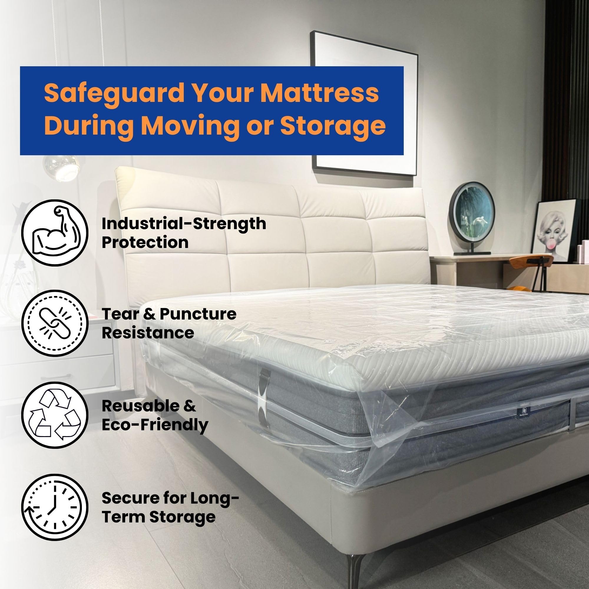 VicMore 2-Pack Queen Size Heavy-Duty Waterproof Mattress Protector - Tear-Resistant Plastic Mattress Cover for Moving, Storage & Bed Bug Protection - Clear Transparent Mattress Pad Fits 8-21