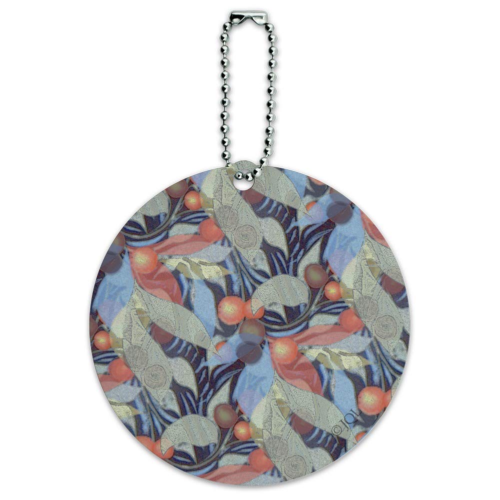 Stylish Fruits Leaves and Vines Pattern Round Luggage ID Tag - Durable Suitcase & Carry-On Identification Card for Travel Accessories - Perfect for Vacation, Business Trips and Airport Security