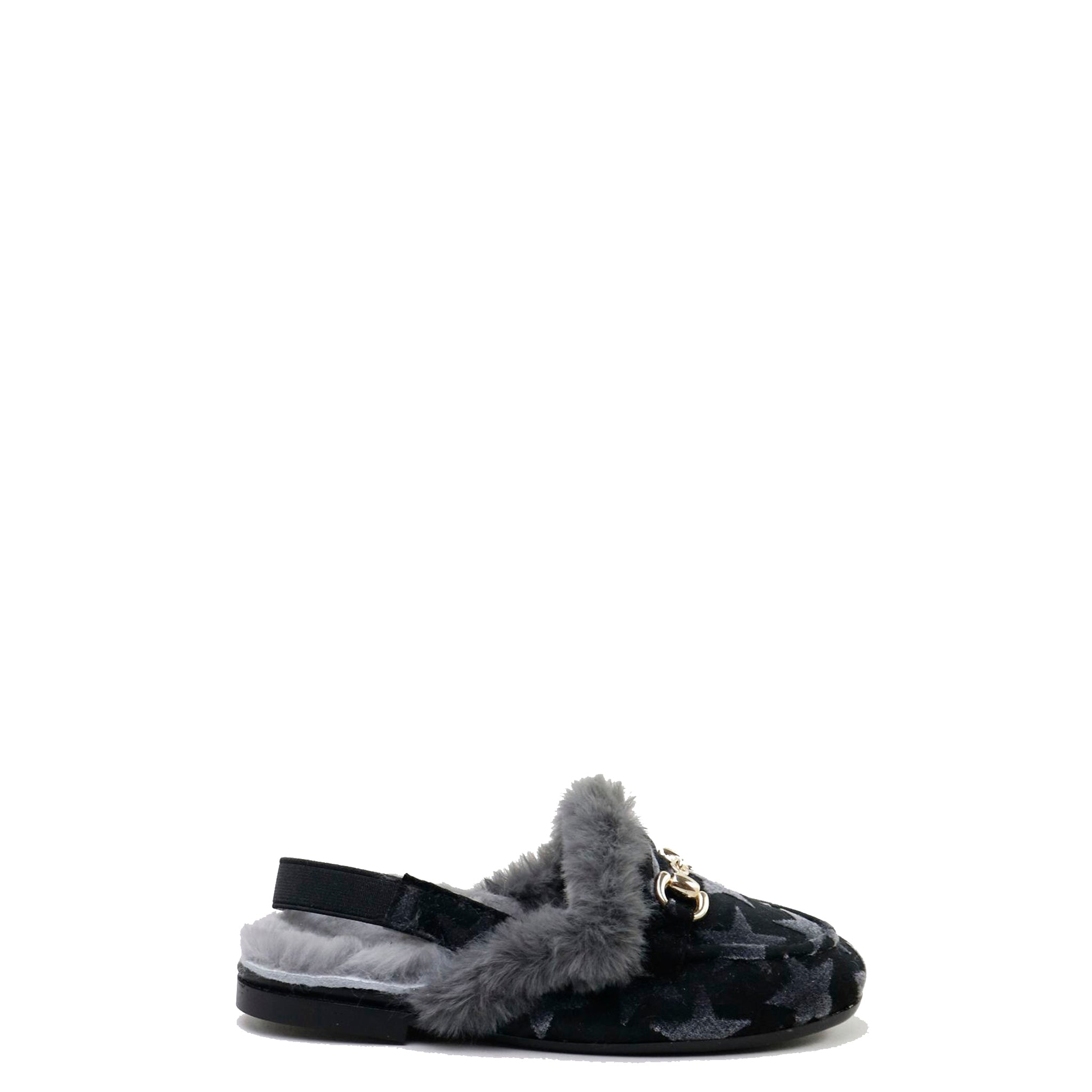 Black Suede Star Fur Mule Slippers - Women's Comfortable House Shoes for Indoor & Outdoor Wear - Perfect for Lounge, Home, and Casual Outings