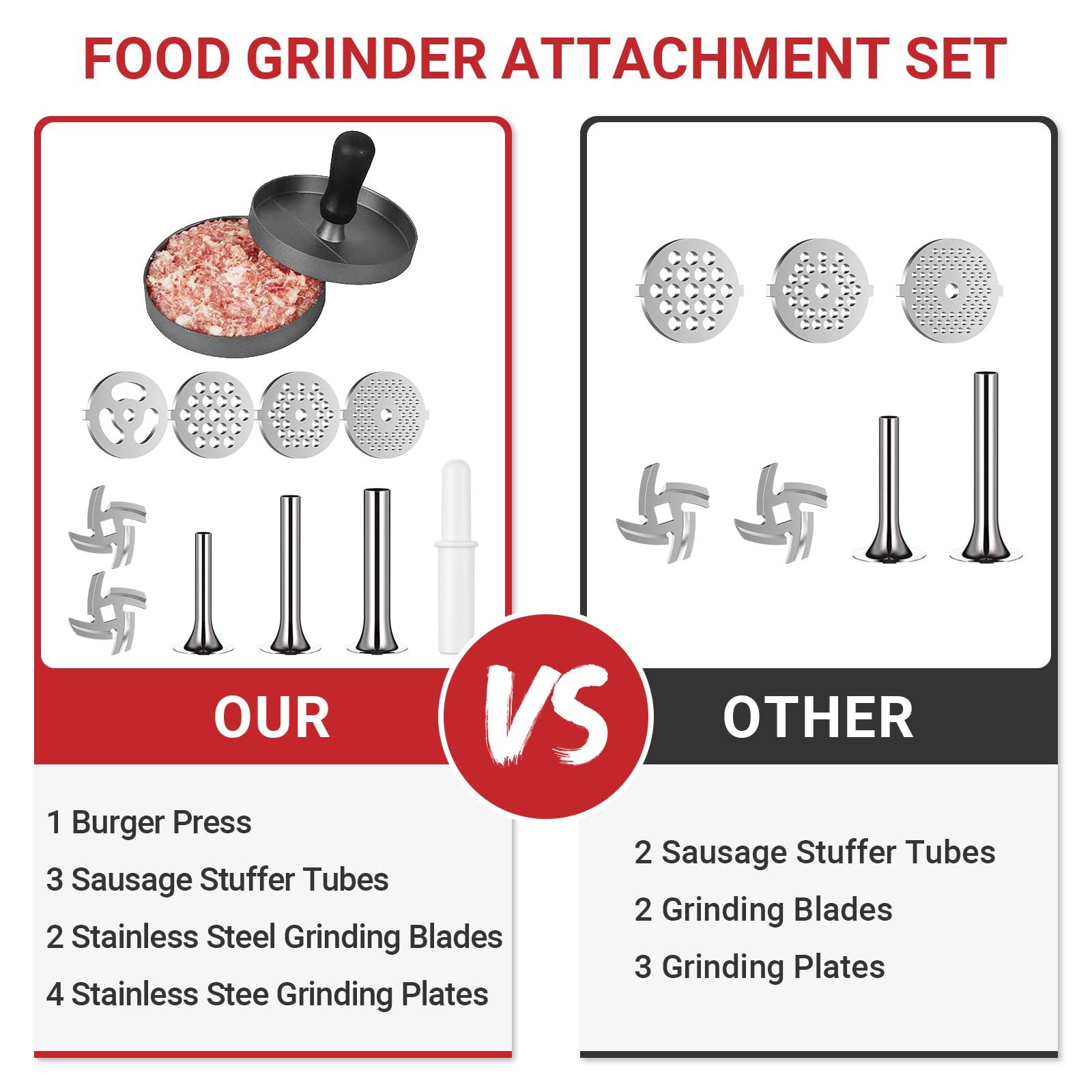KitchenAid Stand Mixer Metal Food Grinder Attachment - Heavy Duty Meat Grinder & Sausage Stuffer Kit with 3 Accessories for Fresh Ground Beef, Sausage Making & Home Kitchen Use