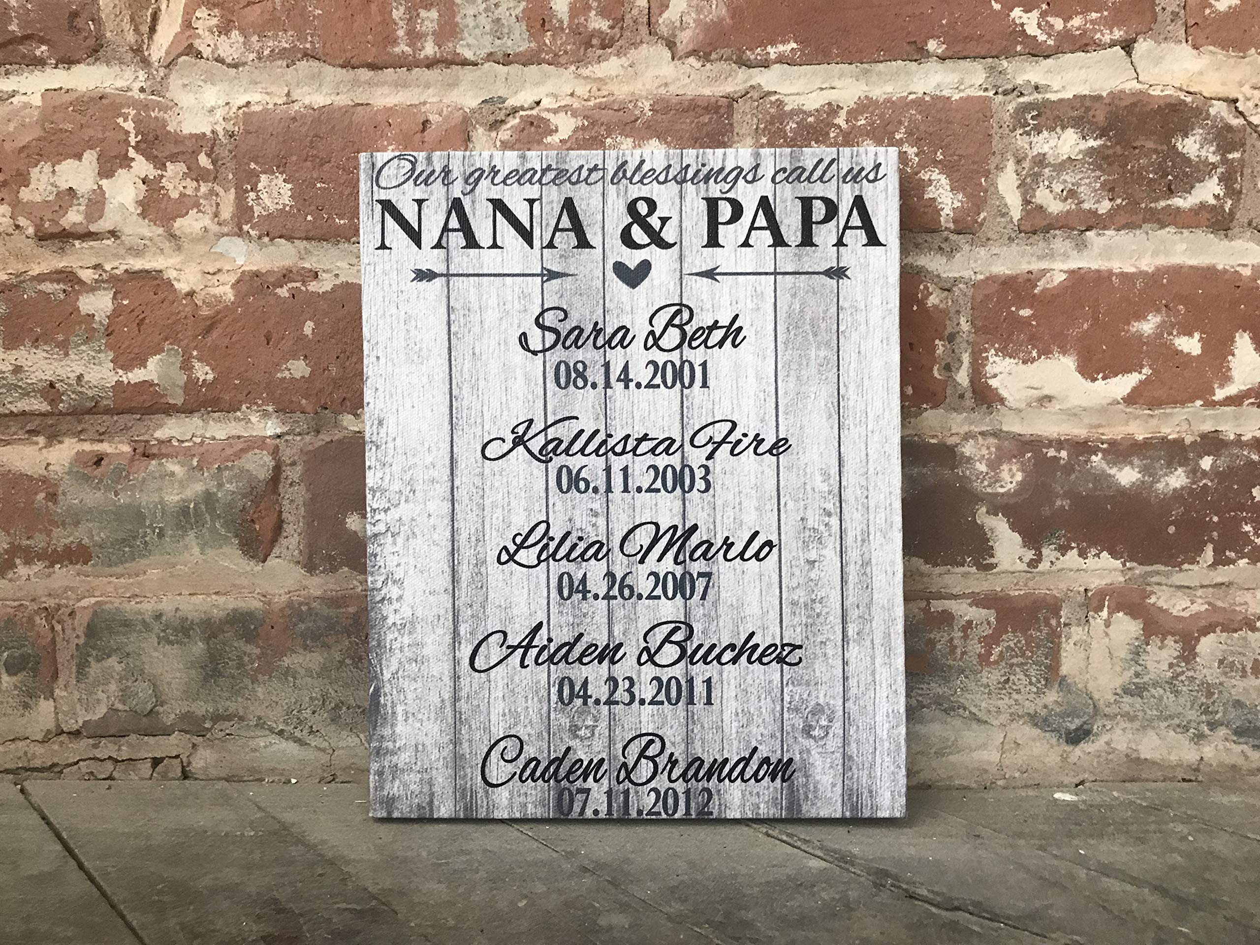 Personalized Grandparent Gift - Custom Canvas with Grandchildren's Names & Dates - Unique Present for Nana, Papa, Gigi, Pop Pop - Perfect for Anniversaries, Birthdays & Family Celebrations