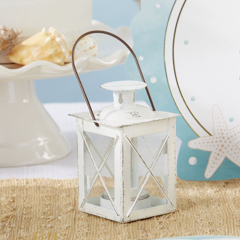 Vintage White Mini Lantern Tea Light Holder - Distressed Finish with Luminous Glow | Romantic Home Decor, Wedding Centerpiece, Garden Party Lighting, Cozy Patio Ambiance