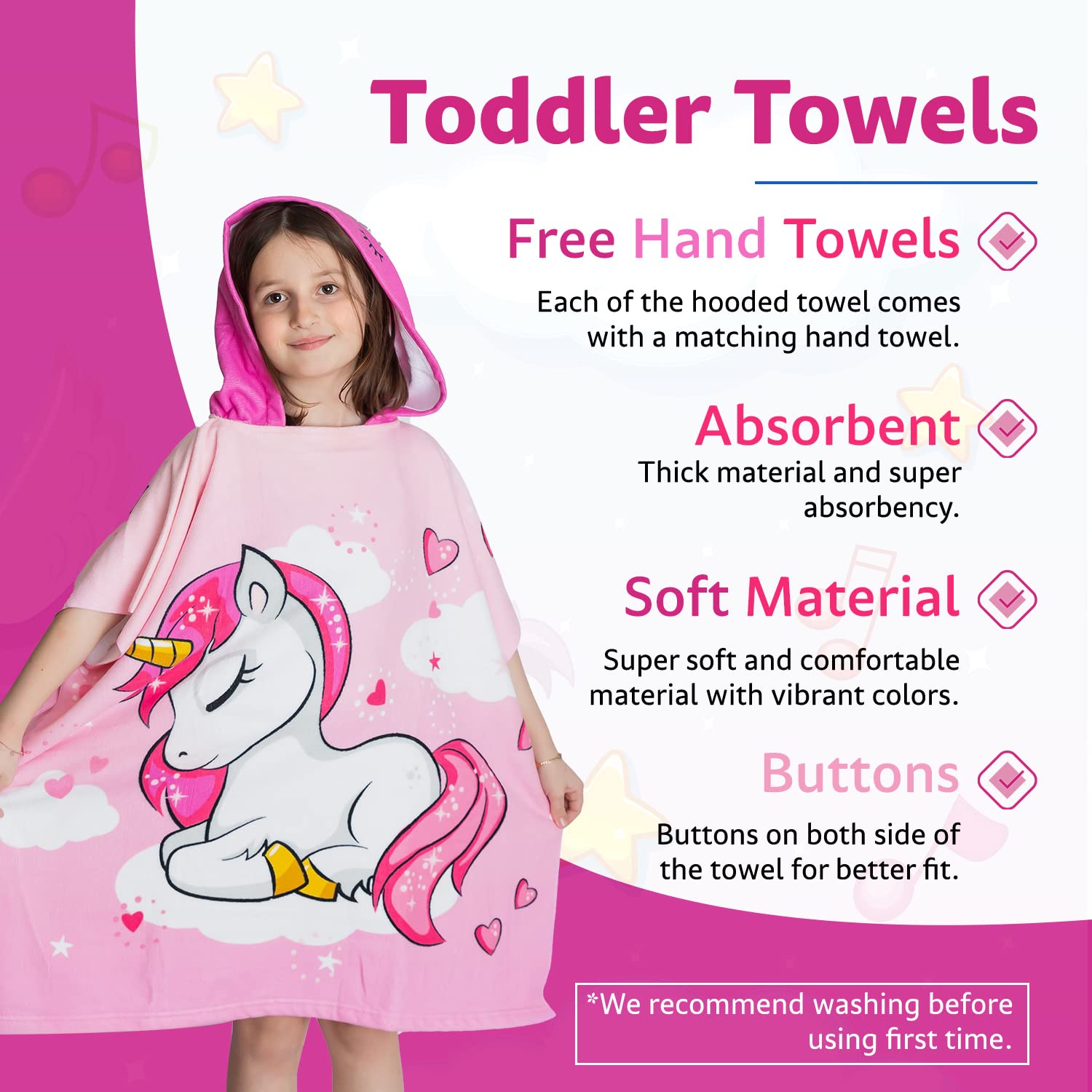 **Soft Hooded Towel Set for Girls 6-10 Years Old - Large 60