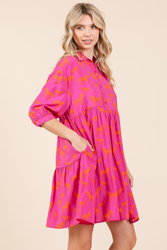Zebra Print Button Down Shirt Mini Dress for Women - Stylish Animal Print Casual Dress for Party, Date Night & Summer Outfits