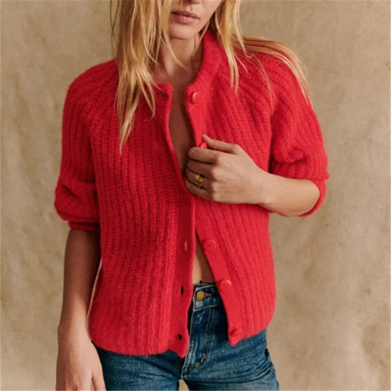 Gaono Women's Chunky Knit Cardigan - Y2K Long Lantern Sleeve Crewneck Button Up Open Front Cable Knit Crop Sweater Jacket for Fall Winter Fashion, Casual Outfits & Cozy Loungewear