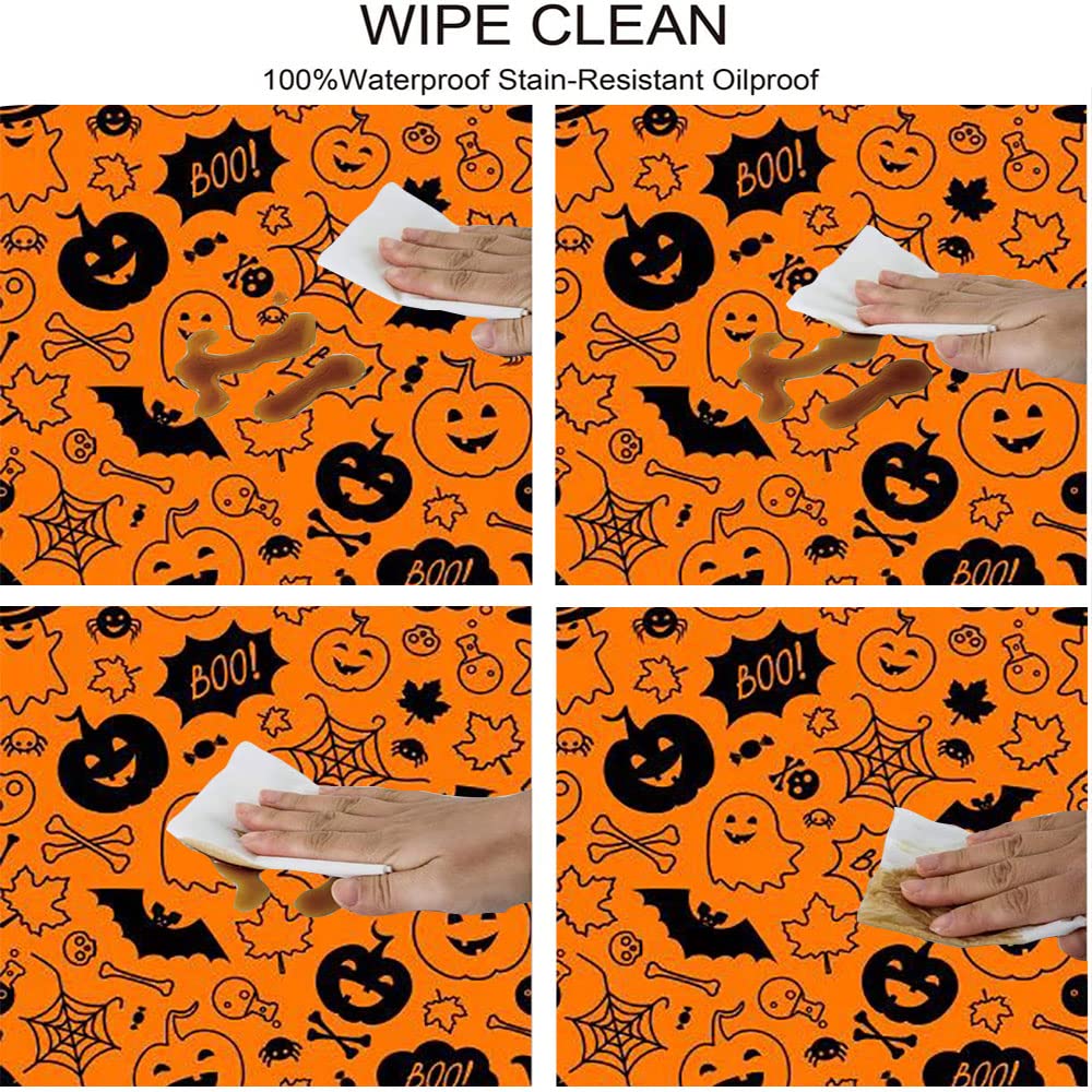 **Halloween Round Tablecloth with Elastic Edge - 3D Printed Halloween Pattern - Fits 56