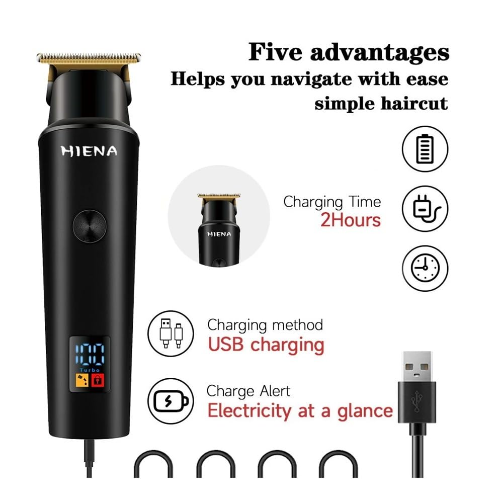Professional HIENA Cordless Hair Clipper - USB Rechargeable Trimmer with Sharp Stainless Steel Blades for Men's Grooming | Home & Barber Use | Perfect for Beard Trimming, Hair Cutting & Styling (HYN-009 Black)