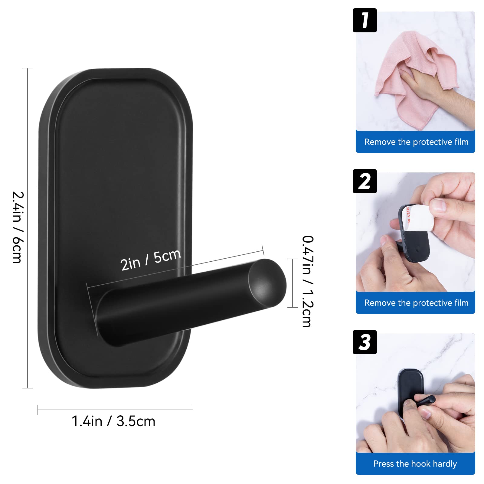 INNÔPLUS 12 Pack Heavy Duty Adhesive Wall Hooks - Strong Stick-On Hooks for Hats, Towels, Coats, Robes & Scarves - Multi-Purpose Utility Hooks for Kitchen, Bathroom, Office, Dorm & Home Organization (Black) | Perfect for Hanging Accessories, Decor & Daily Essentials