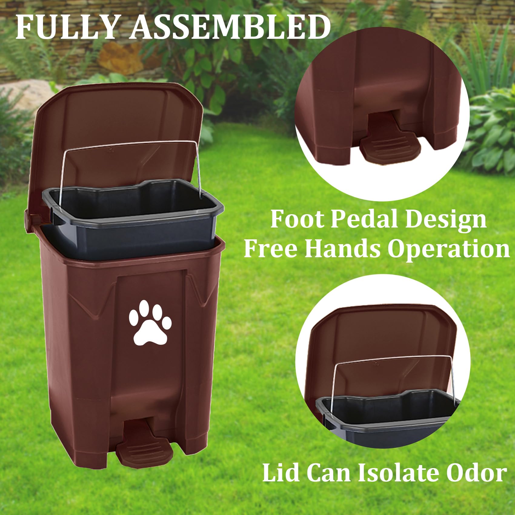 Outdoor Dog Waste Trash Can with Lid - Large Pet Poop Container with Inner Bin & Scooper - Durable Brown Fully Assembled for Yard, Garden, Kitchen - Perfect for Dog Owners & Pet Waste Management