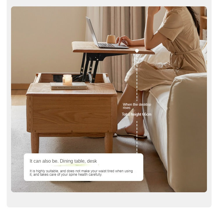 Solid Oak Wood Modern Lift-Top Coffee Table with Slate Surface - Perfect for Living Room, Home Office, and Small Spaces