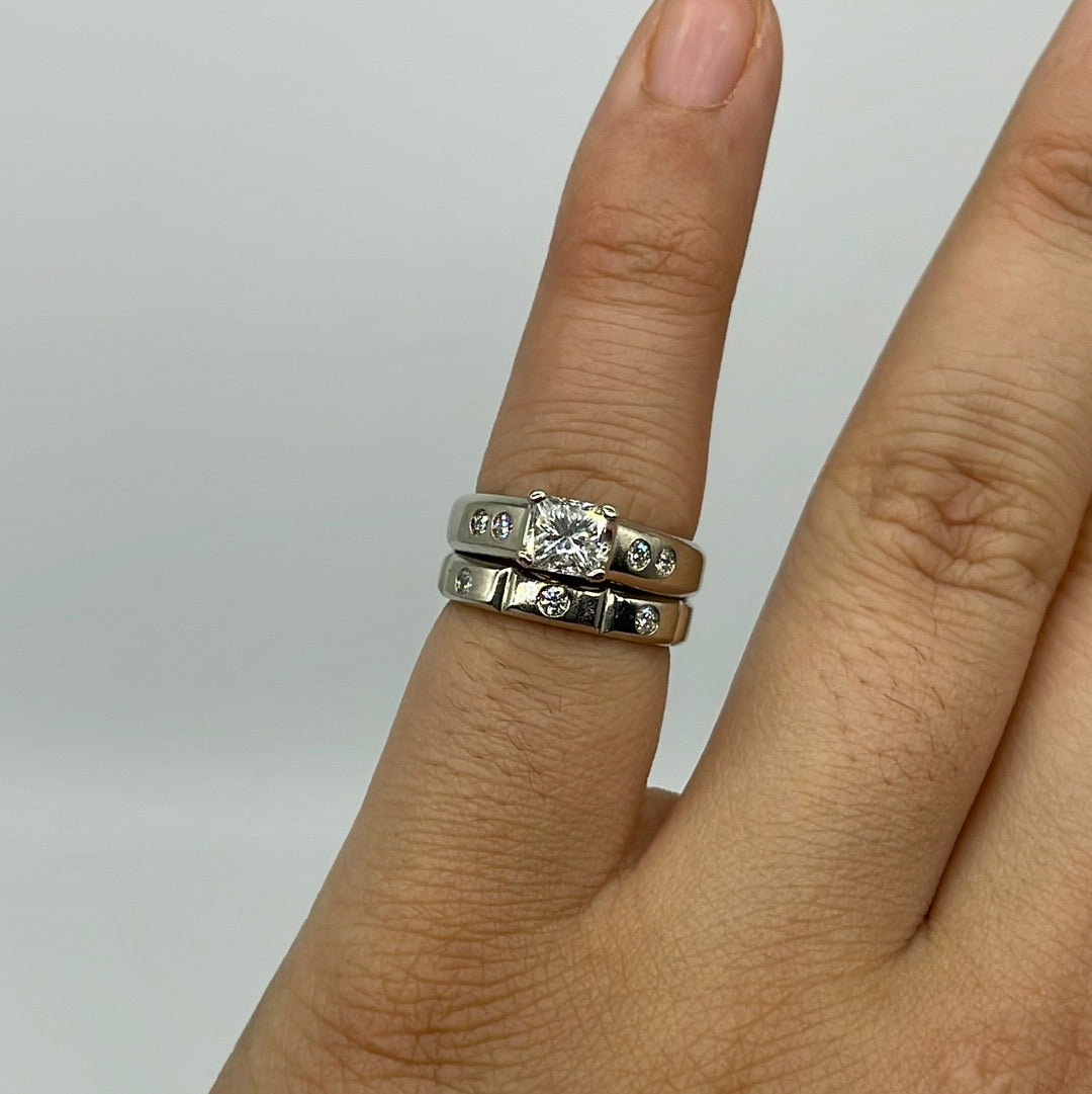 GIA Certified Princess Cut Diamond Engagement Ring & Flush Set Wedding Band Set | 0.97ctw VS2 F Color | Size 5 | Perfect for Proposals, Anniversaries & Bridal Jewelry Collections