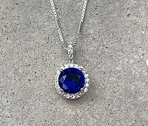 Handmade 925 Sterling Silver Blue Sapphire Pendant - Round Gemstone Jewelry for Women - Perfect for Gifts, Weddings & Special Occasions