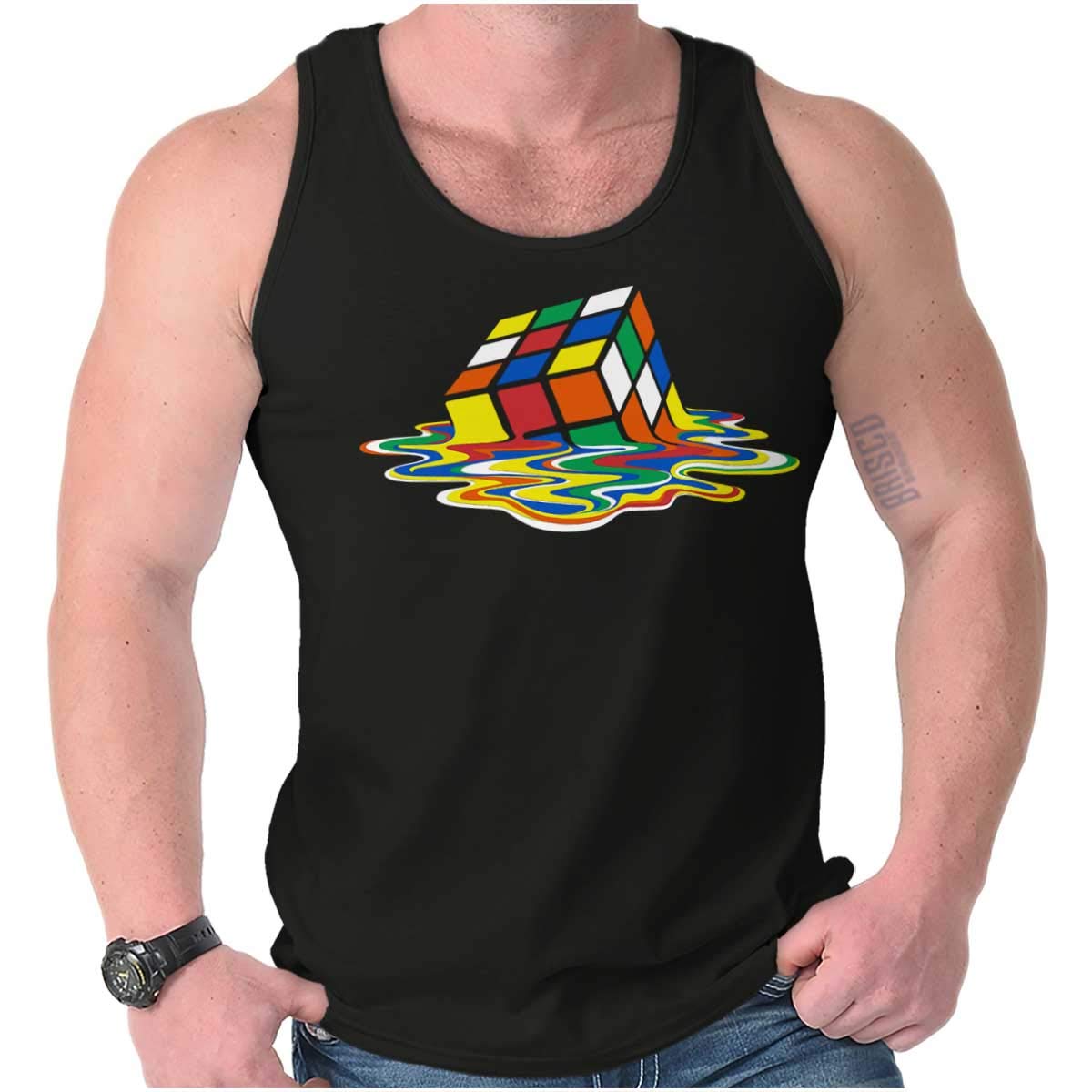 Melted Cube Rubik's Tank Top T-Shirt for Men & Women - Cool Casual Graphic Tee for Summer, Gaming, and Puzzle Lovers