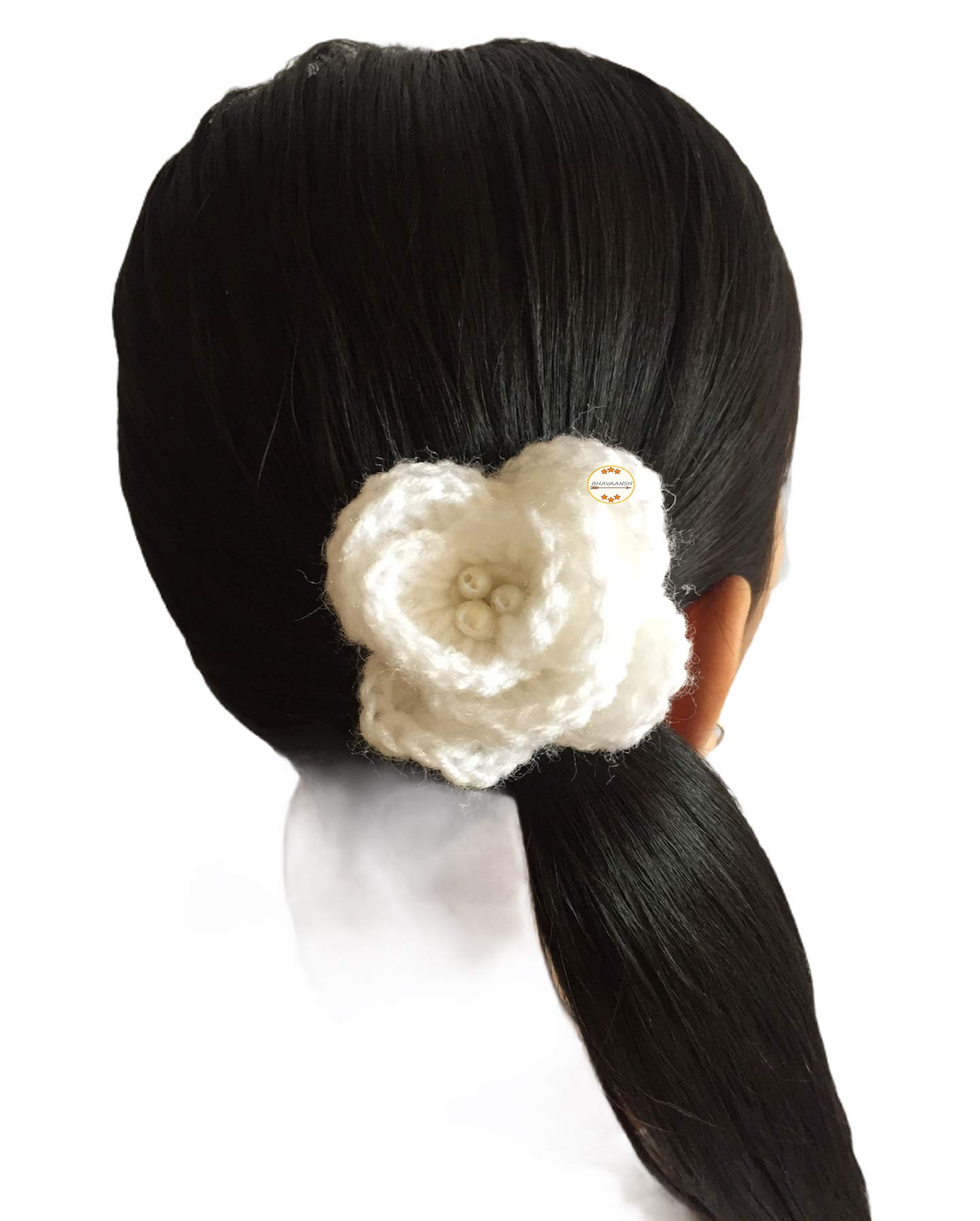 Handmade Crochet Rubber Bands for Girls - White Rose Hair Accessories for School, Parties & Everyday Style