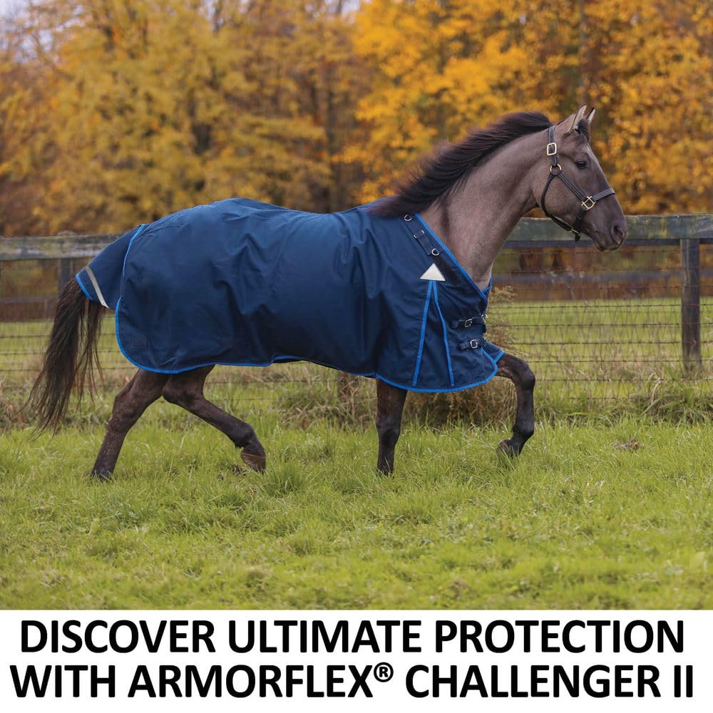 Challenger II Adjusta-Fit Waterproof Horse Turnout Blanket - Heavy Duty Winter Stable Blanket for Cold Weather Riding & Outdoor Horse Protection