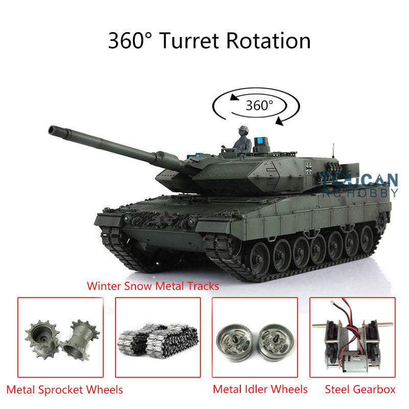 2.4GHz Henglong 1/16 Scale IR Battle 7.0 Leopard 2A6 RTR RC Tank with 360° Rotating Turret, Metal Idlers, Driving Wheels & Tracks - Perfect for Military Enthusiasts and RC Tank Battles