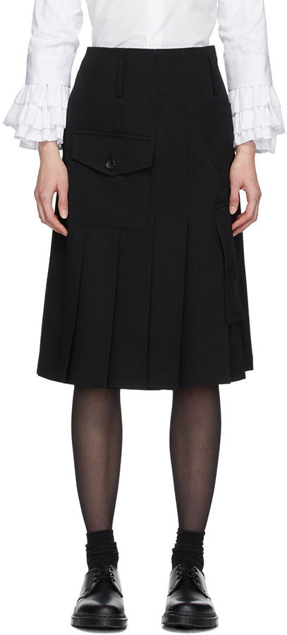 Comme des Garcons Navy Blue Wool Gabardine Pleated Skirt for Women XS - Elegant Office Wear & Casual Outfit