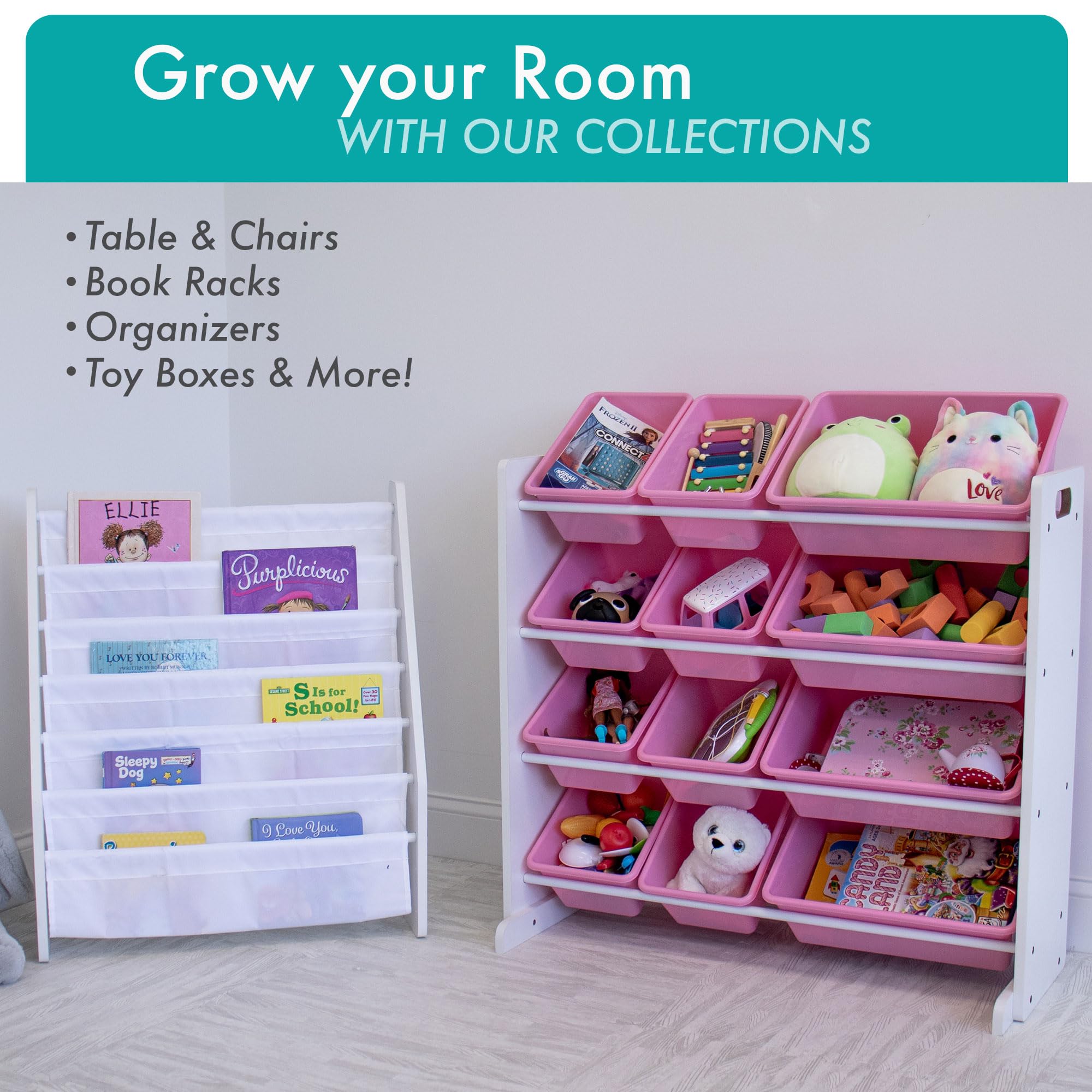 Humble Crew 12-Bin Toy Storage Organizer in White & Pink - Perfect for Kids' Room, Playroom, and Classroom Organization