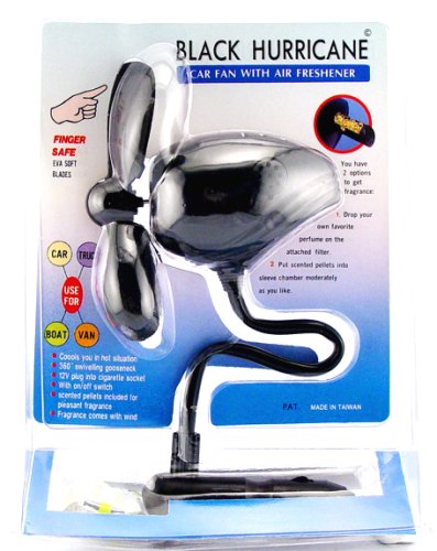 12V Auto Boat RV Ventilation Fan with Air Freshener - Black Hurricane Style for Improved Air Circulation in Vehicles, Campers & Marine Use