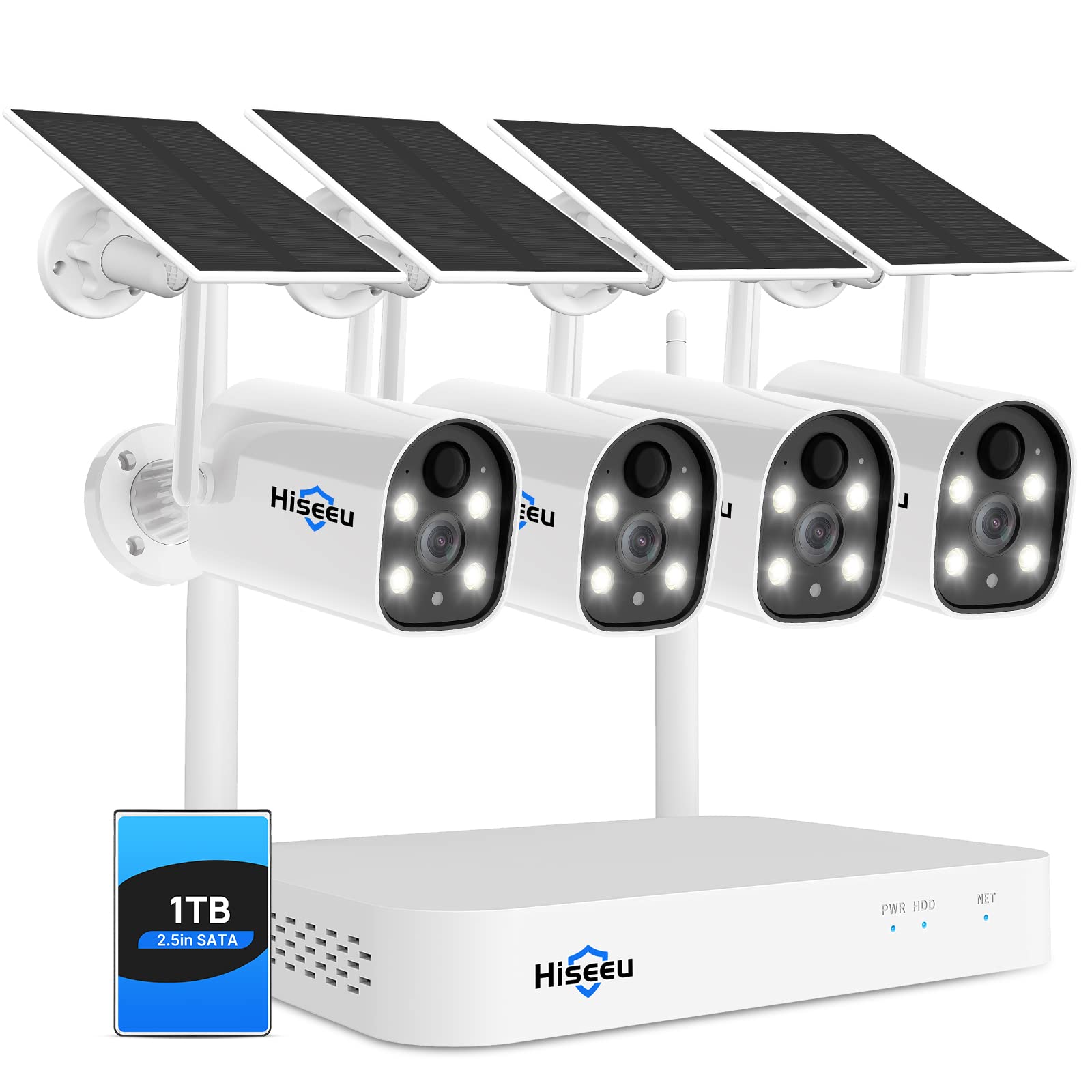 Hiseeu 4K 10CH Solar Powered Wireless Outdoor Security Camera System with AI Human Detection, 2-Way Audio, 4MP Solar Battery Cameras, Color Night Vision, IP66 Waterproof, 1TB HDD - Ideal for Home Security, Business Surveillance, and Property Monitoring
