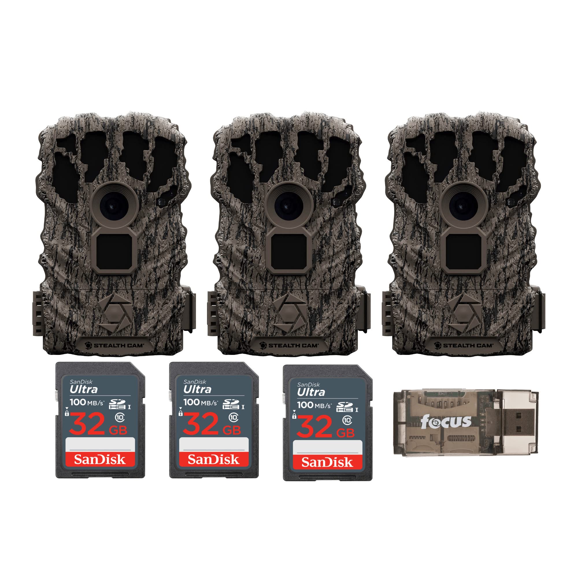 Stealth Cam Browtine 14MP Trail Camera Bundle with 32GB SD Card (3-Pack) & Card Reader (3-Pack) - 5-Piece Wildlife Monitoring Kit for Hunting, Scouting, and Outdoor Security
