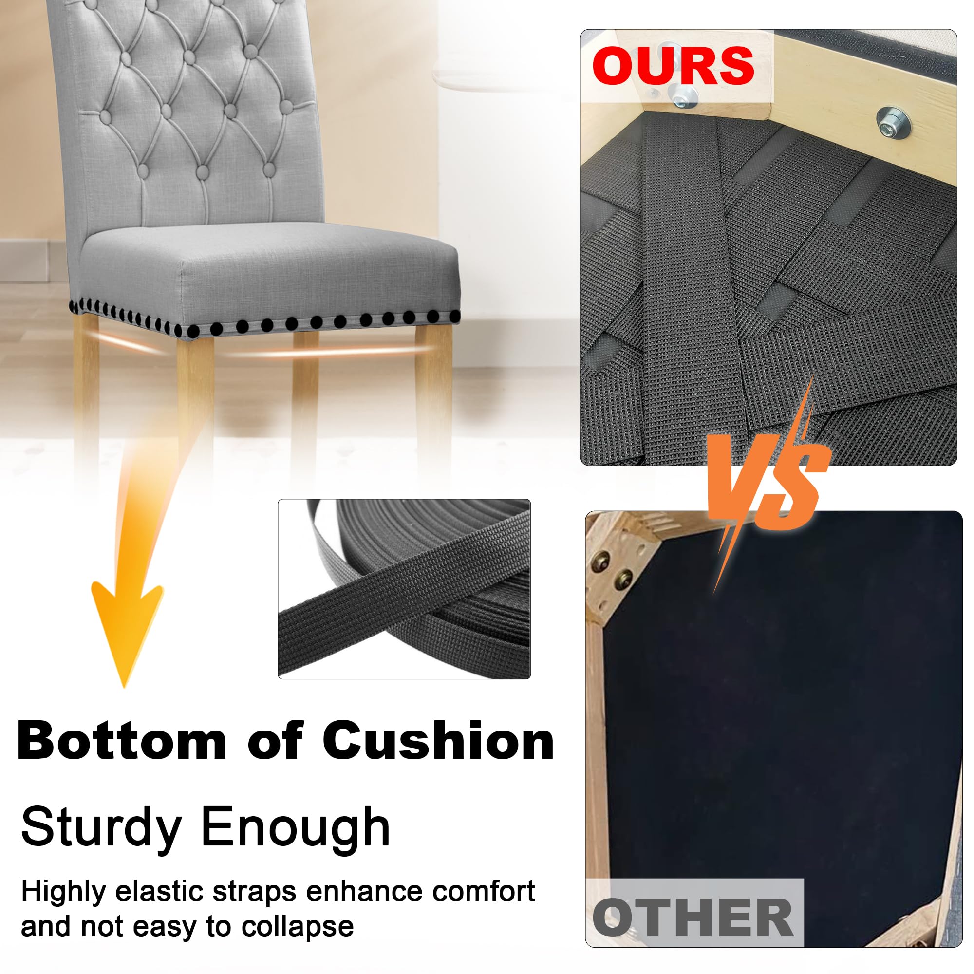 Modern Linen Fabric Dining Chairs Set of 2 - Parson Style with Nailhead Trim & Button Tufting - Solid Wood Legs - Gray - Perfect for Dining Room, Kitchen, Living Room or Home Office Seating