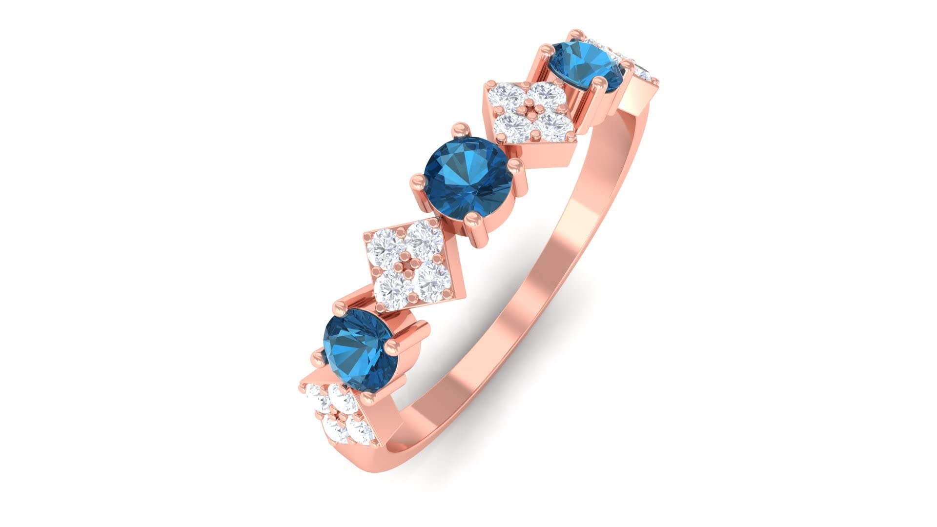 1/2 CT London Blue Topaz & Diamond Half Eternity Ring - 14K Solid Gold Wedding Band, Anniversary Gift for Her, Stackable Ring for Everyday Elegance